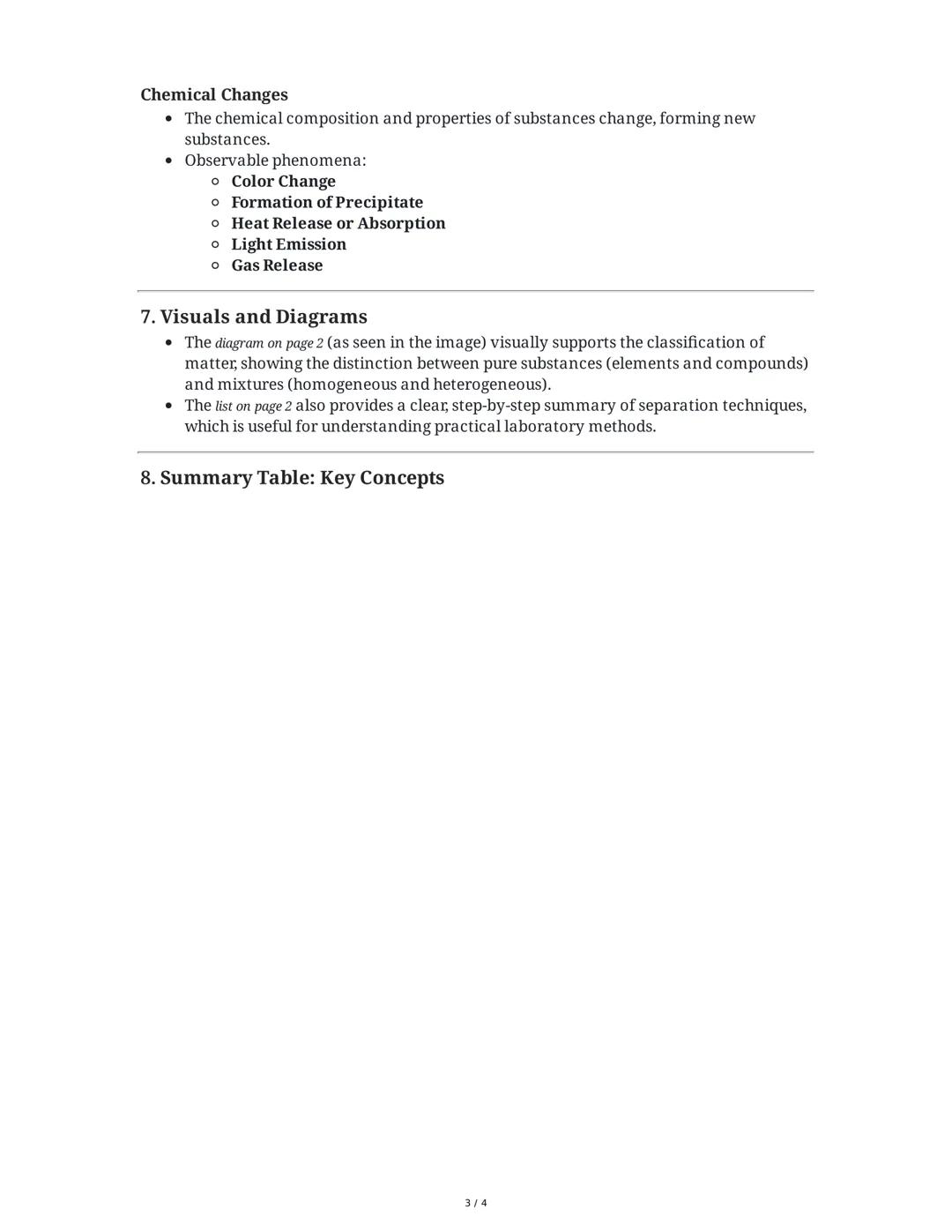 Summary: Matter, Its Properties, and Changes

1. Kinetic Molecular Theory and States of Matter
Definition of Matter
* Matter is anything tha