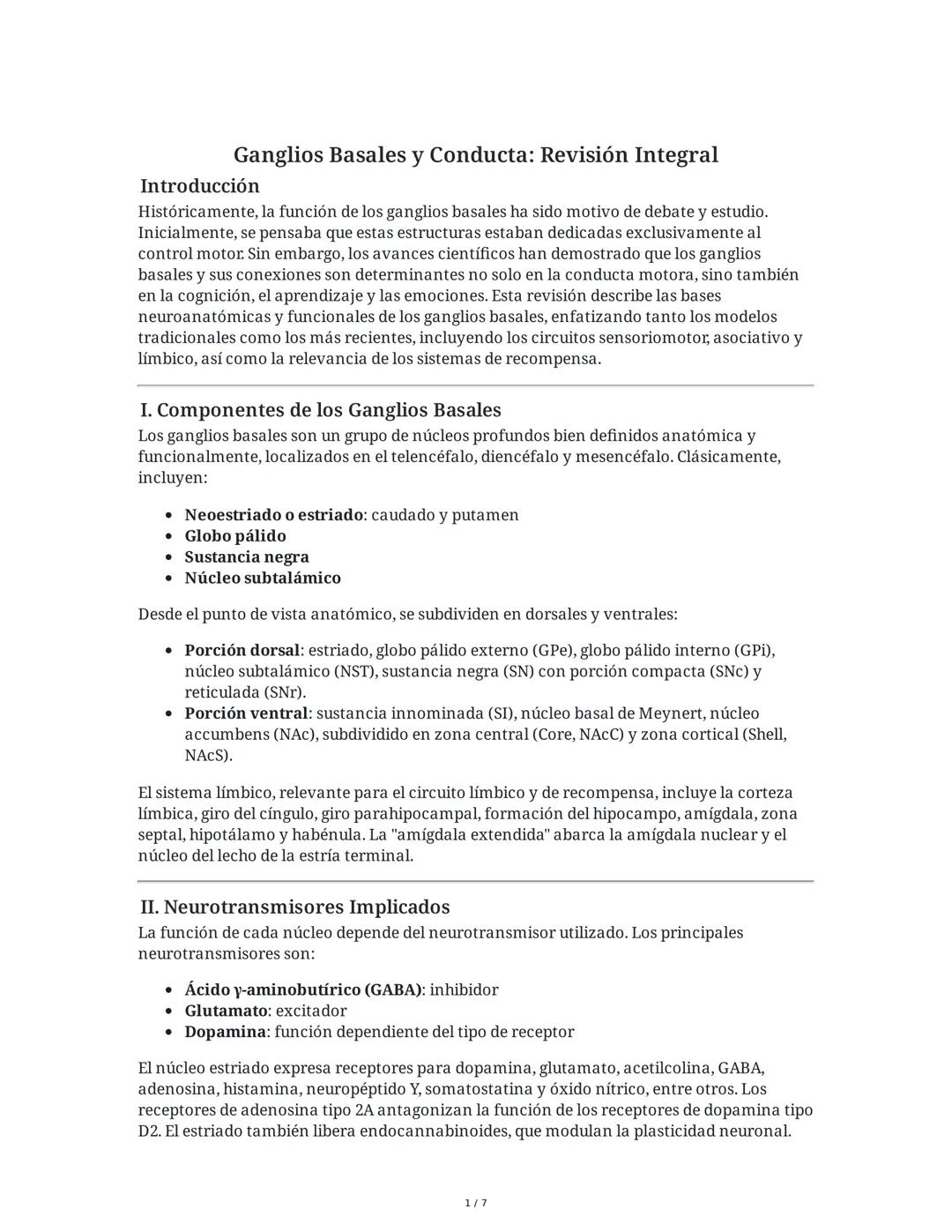 Ganglios Basales y Conducta: Revisión Integral
Introducción
Históricamente, la función de los ganglios basales ha sido motivo de debate y es
