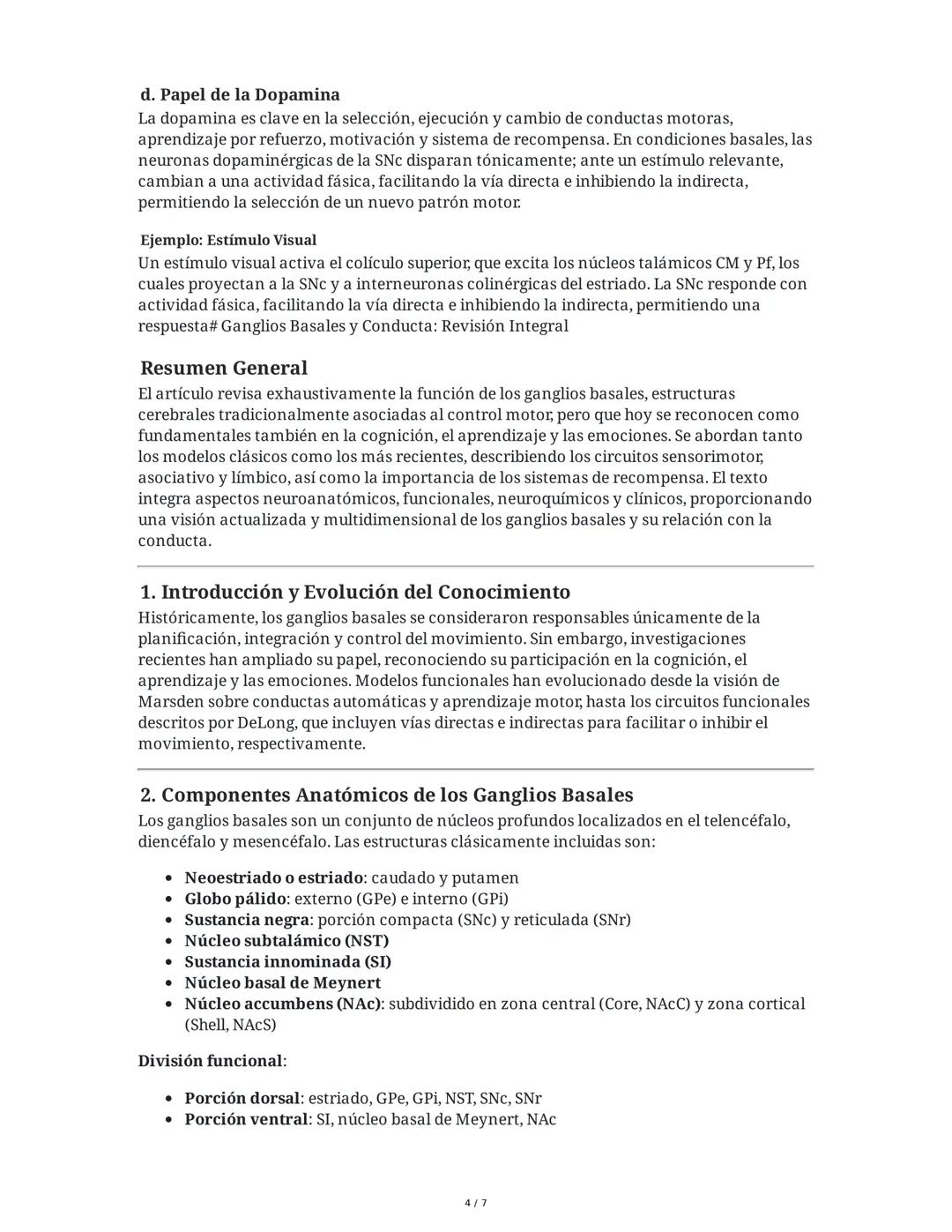 Ganglios Basales y Conducta: Revisión Integral
Introducción
Históricamente, la función de los ganglios basales ha sido motivo de debate y es