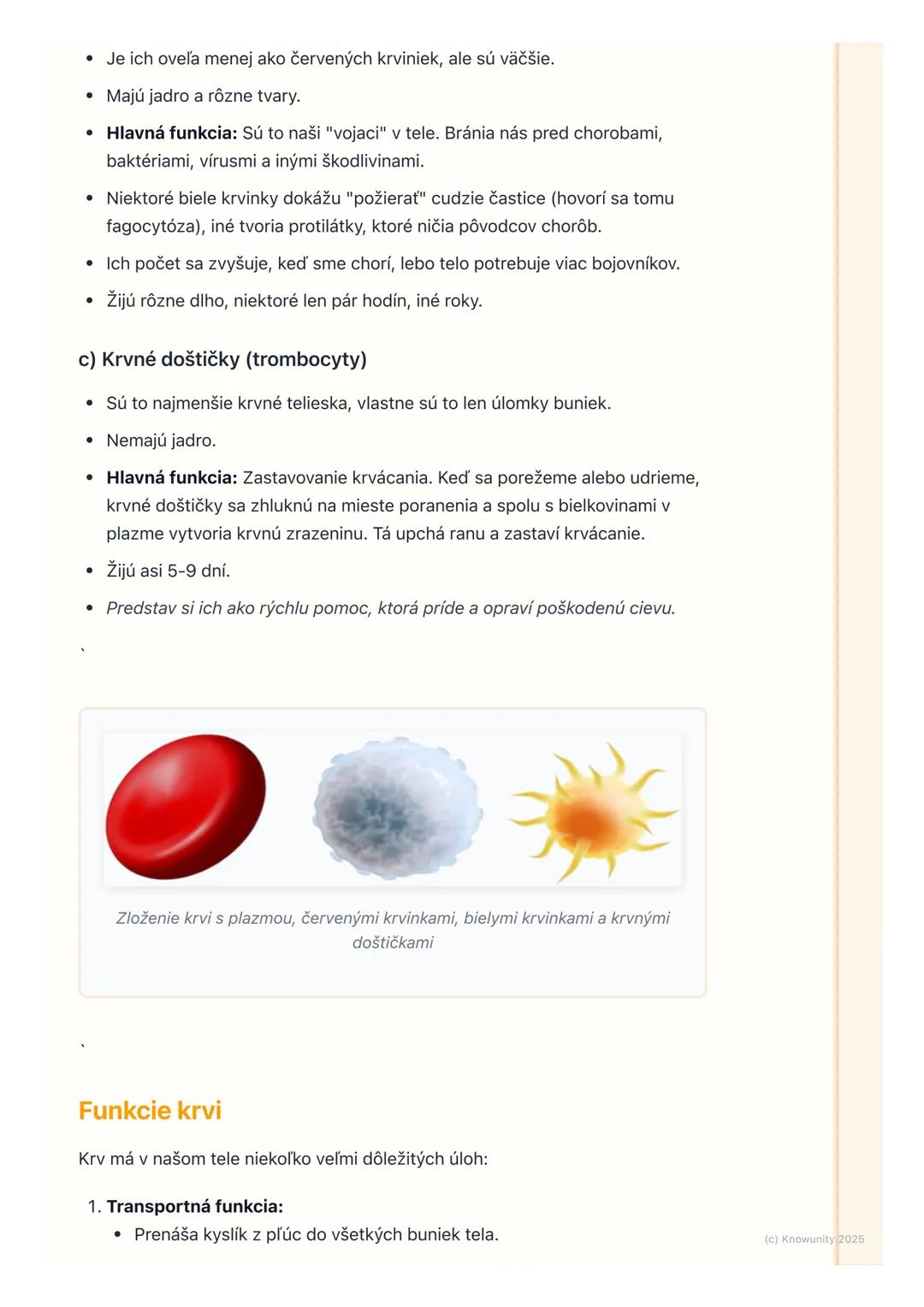 # Krv - zloženie a funkcia

Prehľad / Úvod

Krv je super dôležitá tekutina v našom tele. Je to vlastne také špeciálne tekuté
tkanivo, ktoré 