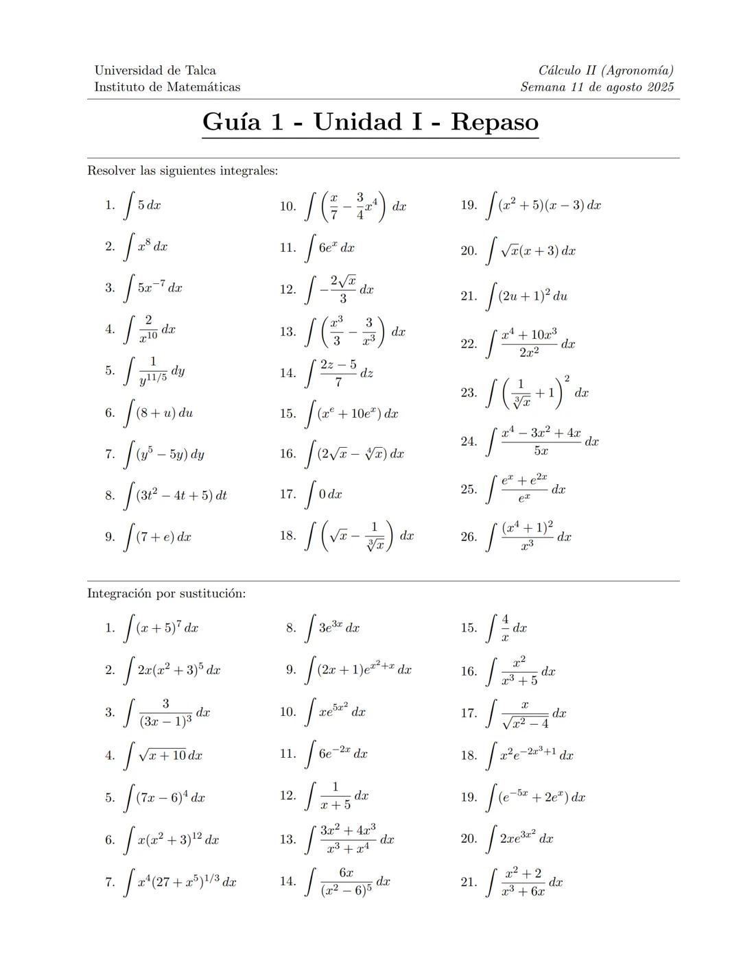 Cálculo II
Mauricio Vargas
Ingeniería Comercial
Universidad de Talca
Semana 18 de agosto 2025 Definición de integral definida

Sea y = f(x) 