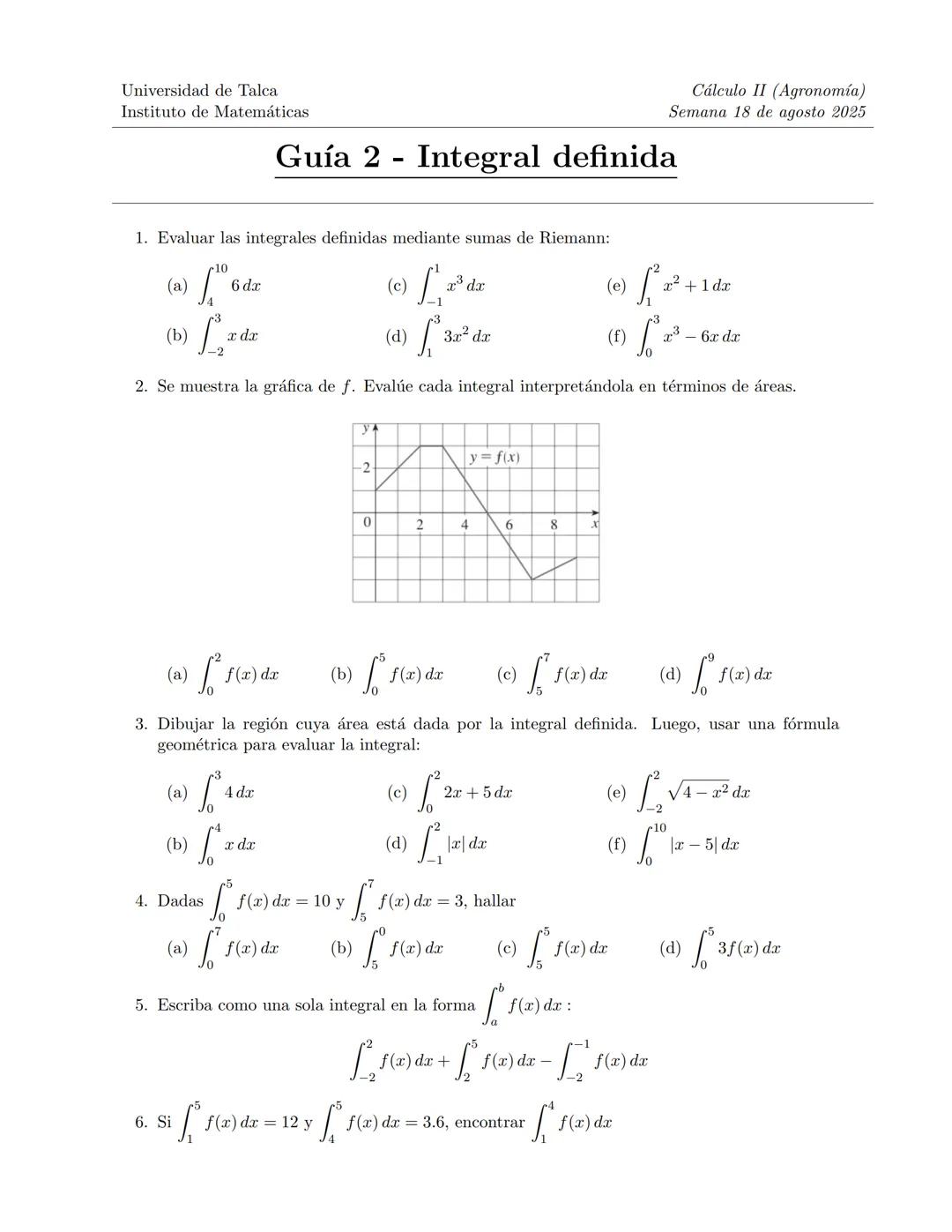 Cálculo II
Mauricio Vargas
Ingeniería Comercial
Universidad de Talca
Semana 18 de agosto 2025 Definición de integral definida

Sea y = f(x) 