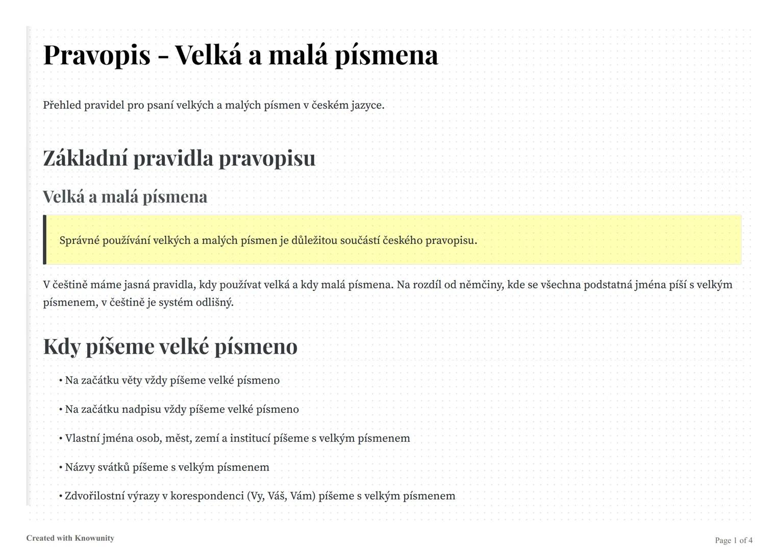 Pravopis - Velká a malá písmena
Přehled pravidel pro psaní velkých a malých písmen v českém jazyce.
Základní pravidla pravopisu
Velká a malá