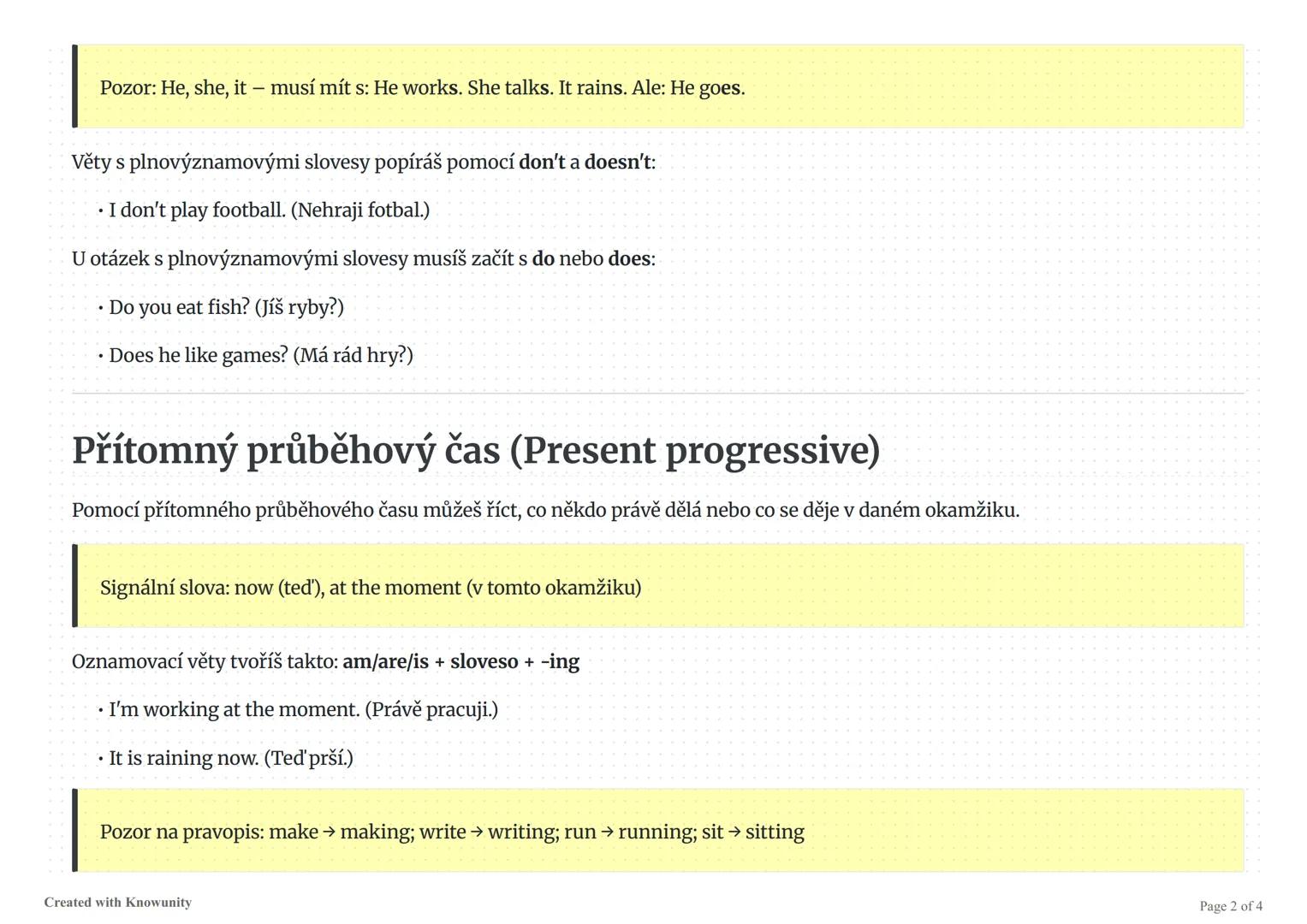 Přítomný průběhový a přítomný prostý čas
Přehledný studijní materiál vysvětlující rozdíly mezi přítomným průběhovým a přítomným prostým čase