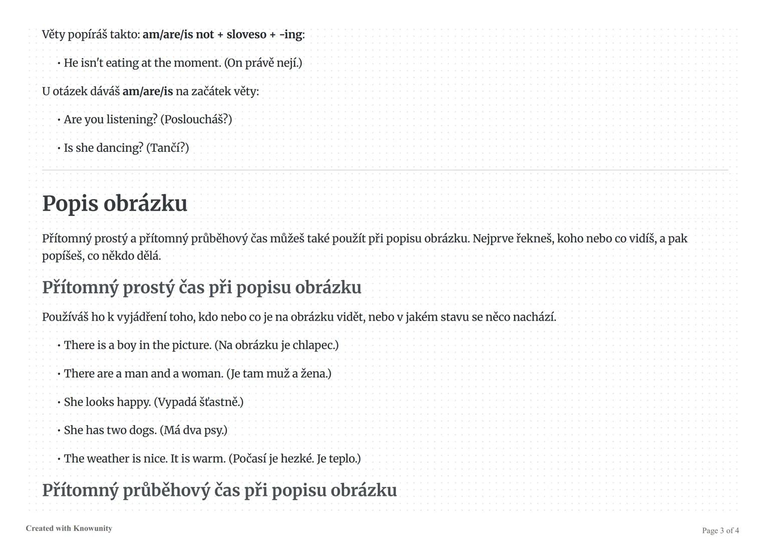 Přítomný průběhový a přítomný prostý čas
Přehledný studijní materiál vysvětlující rozdíly mezi přítomným průběhovým a přítomným prostým čase