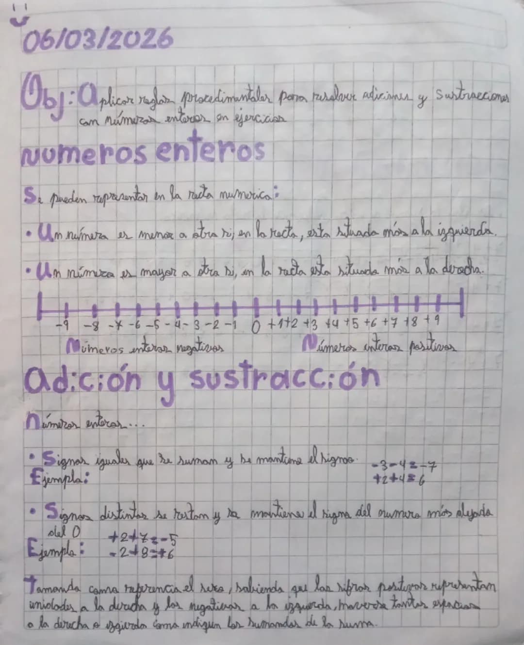 06/03/2026

Obj: apl
Sustracciones
O plicor reglas procedimentaler pora ruralver adiciones y Su
com númeras enteros en ejerciass
Numeros ent