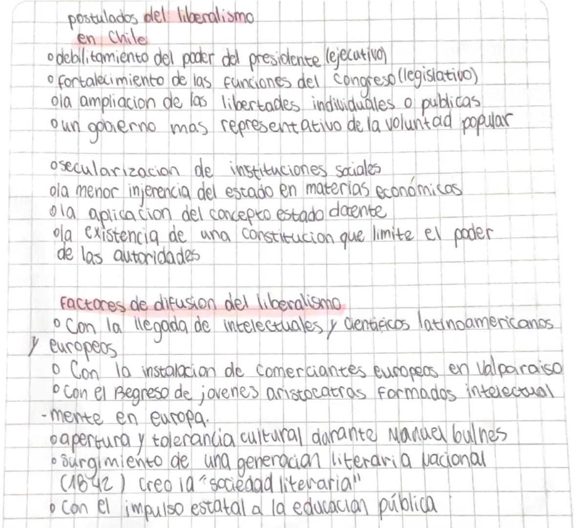 postulados del liberalismo.
en Chile
• debilitamiento del poder del presidente (ejecutivo)
• fortalecimiento de las funciones del congreso (