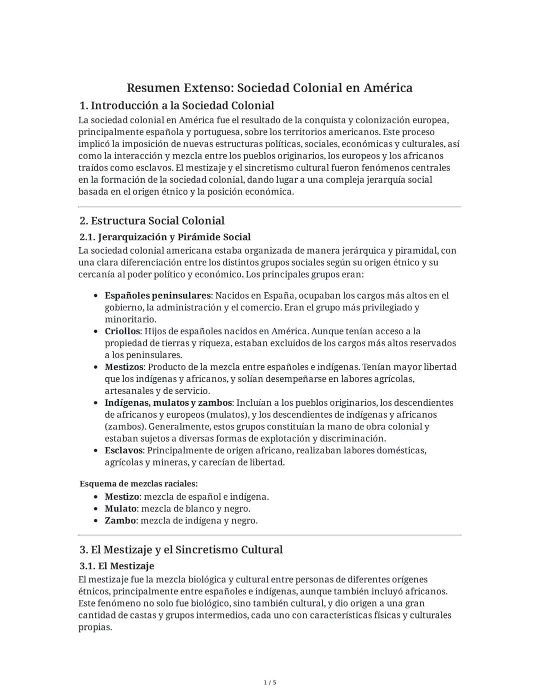 Sociedad Colonial en América