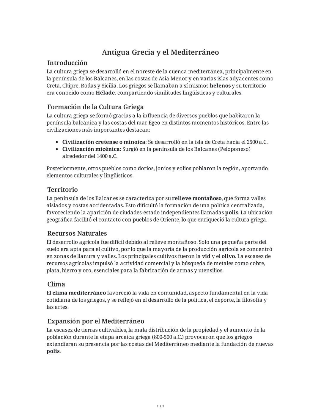 Introducción
Antigua Grecia y el Mediterráneo
La cultura griega se desarrolló en el noreste de la cuenca mediterránea, principalmente en
la 