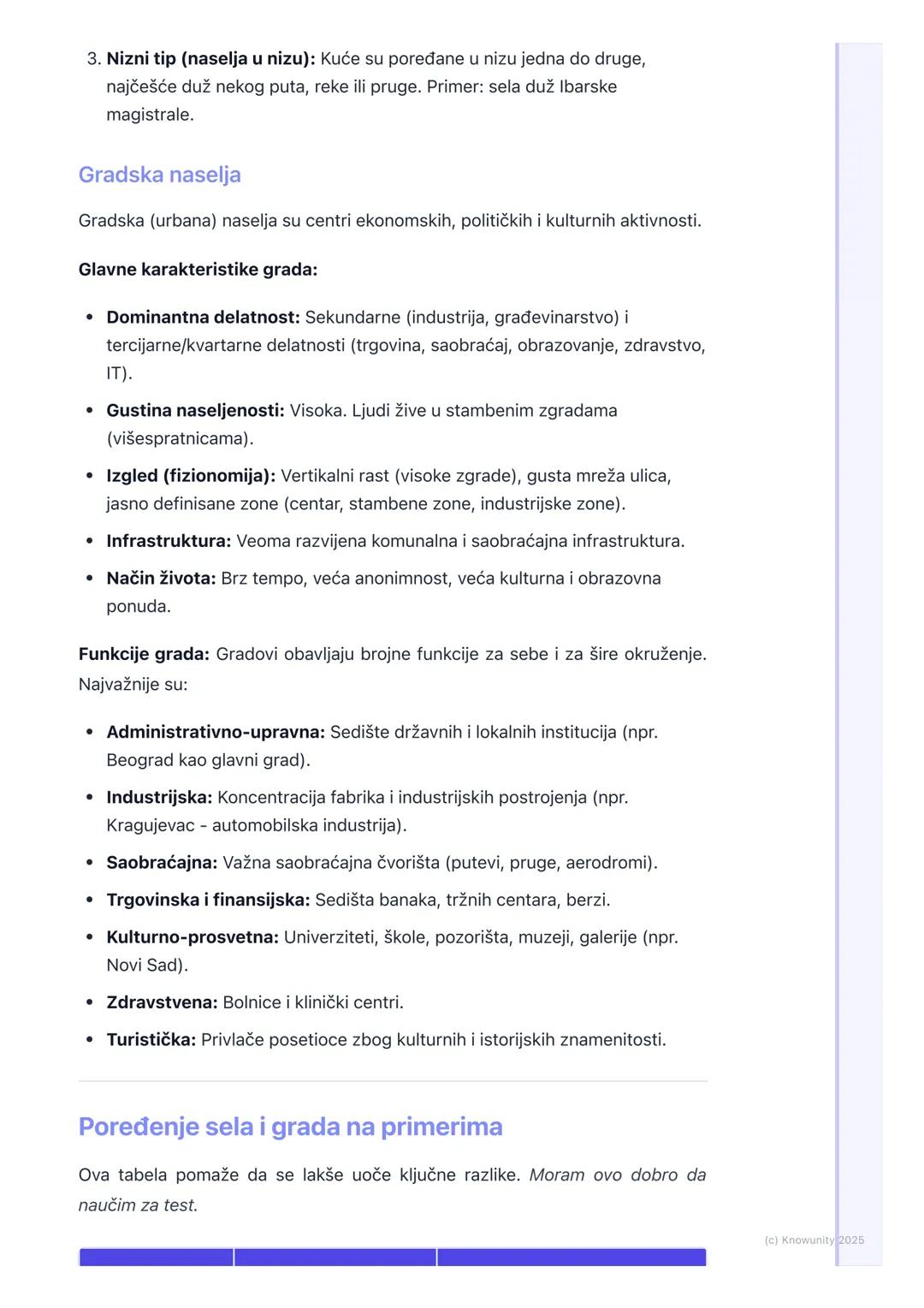 # Vrste naselja

Uvod u vrste naselja

Naselja su mesta gde ljudi žive i rade. To su osnovni oblici ljudskog
naseljavanja. Ne izgledaju sva 