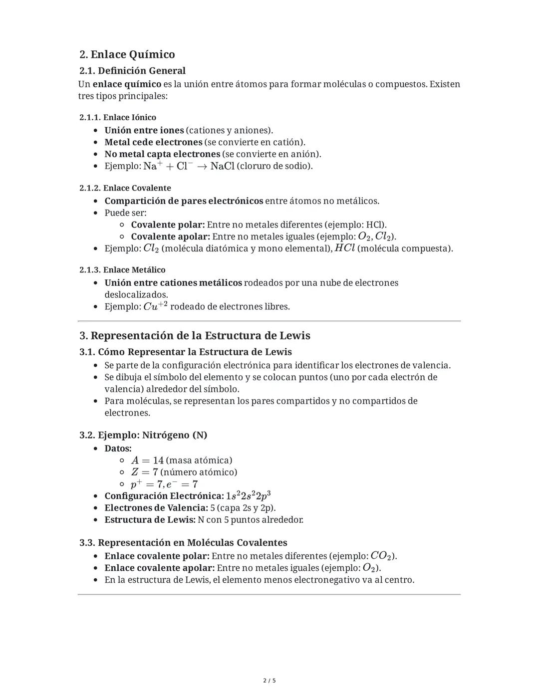 Resumen de Apuntes: Estructura de Lewis, Configuración
Electrónica y Enlace Químico
1. Estructura de Lewis y Configuración Electrónica
1.1. 