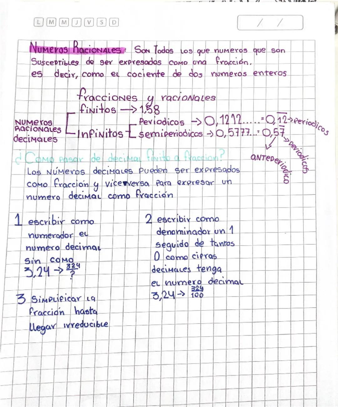 --- OCR Start ---
LMMJVS
D
//
Numeros RaciONALES: Son Todos
Los que numeros que son
fracción.
Susceptibles de ser expresados como una
es dec
