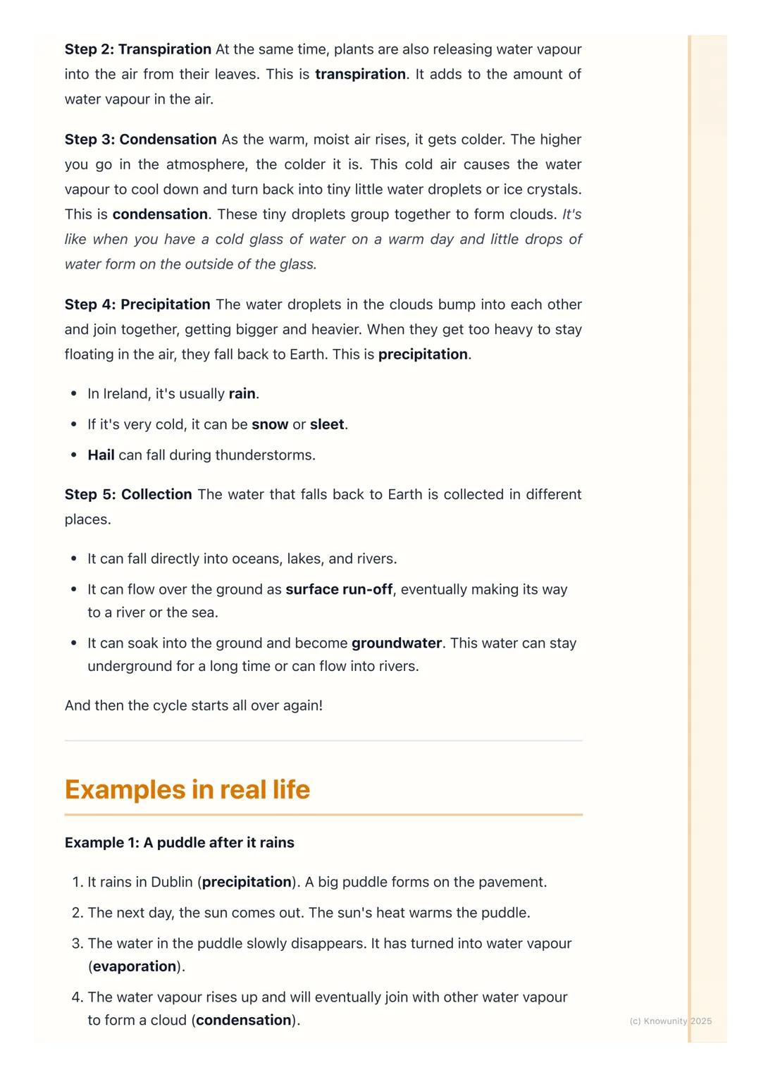 # The Water Cycle

## What is the water cycle?

The water cycle is the journey water takes as it moves from the land to the sky
and back aga