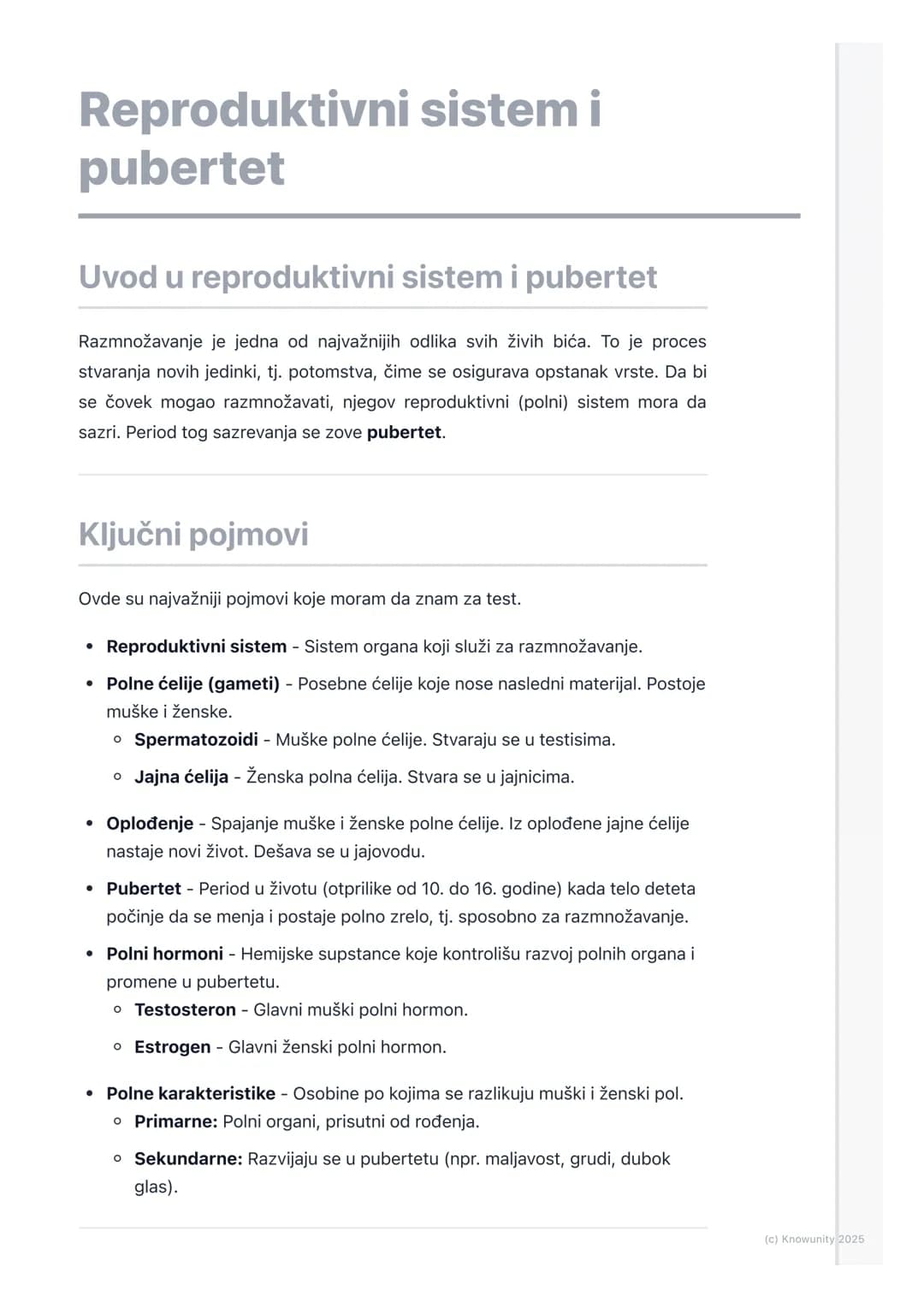 # Reproduktivni sistem i
pubertet

Uvod u reproduktivni sistem i pubertet

Razmnožavanje je jedna od najvažnijih odlika svih živih bića. To 