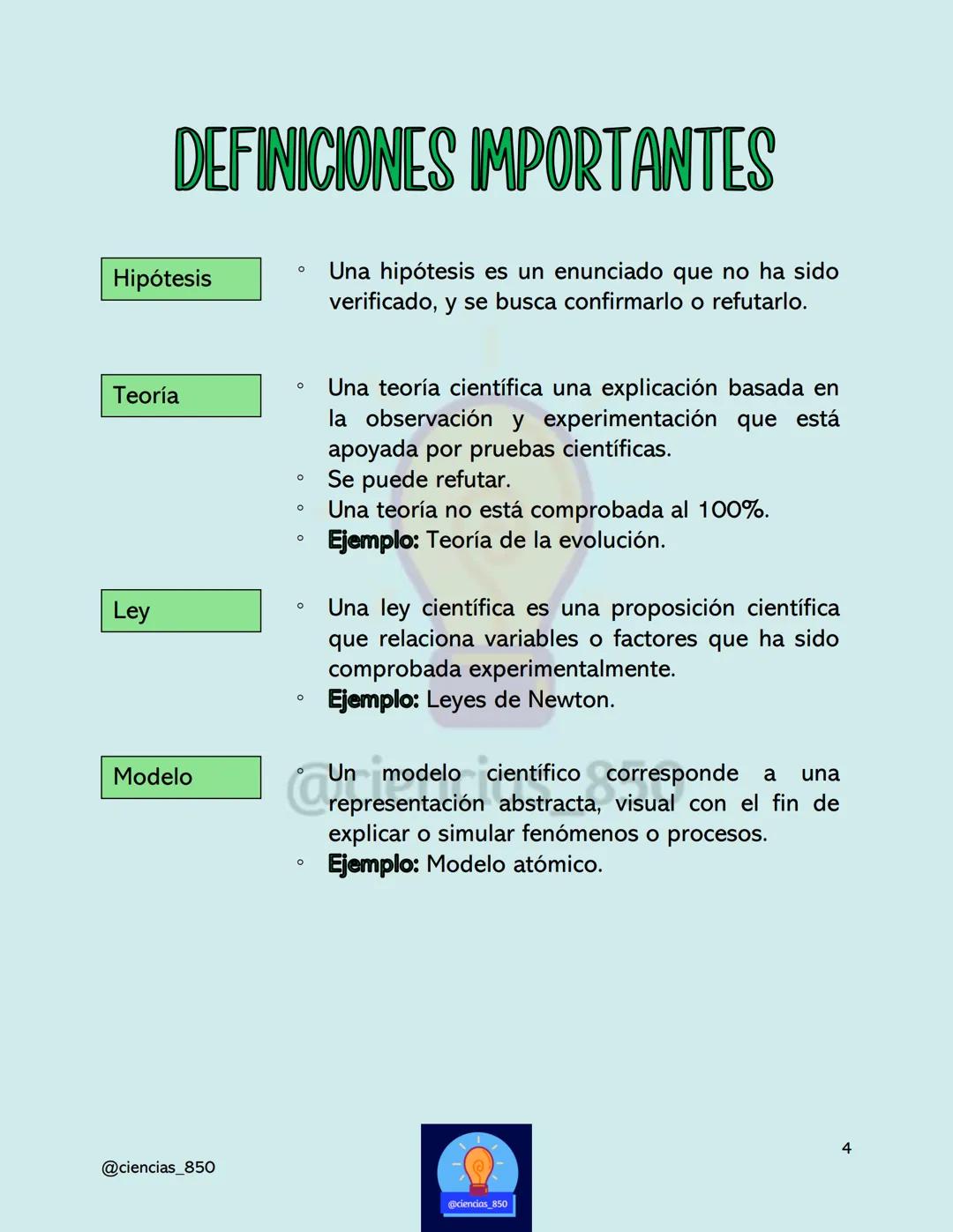 # MÉTODO

# CIENTÍFICO

@@ciencias_850

@ciencias_850

3

@ciencias_850 # DEFINICIONES IMPORTANTES

*   Hipótesis
    *   Una hipótesis es u