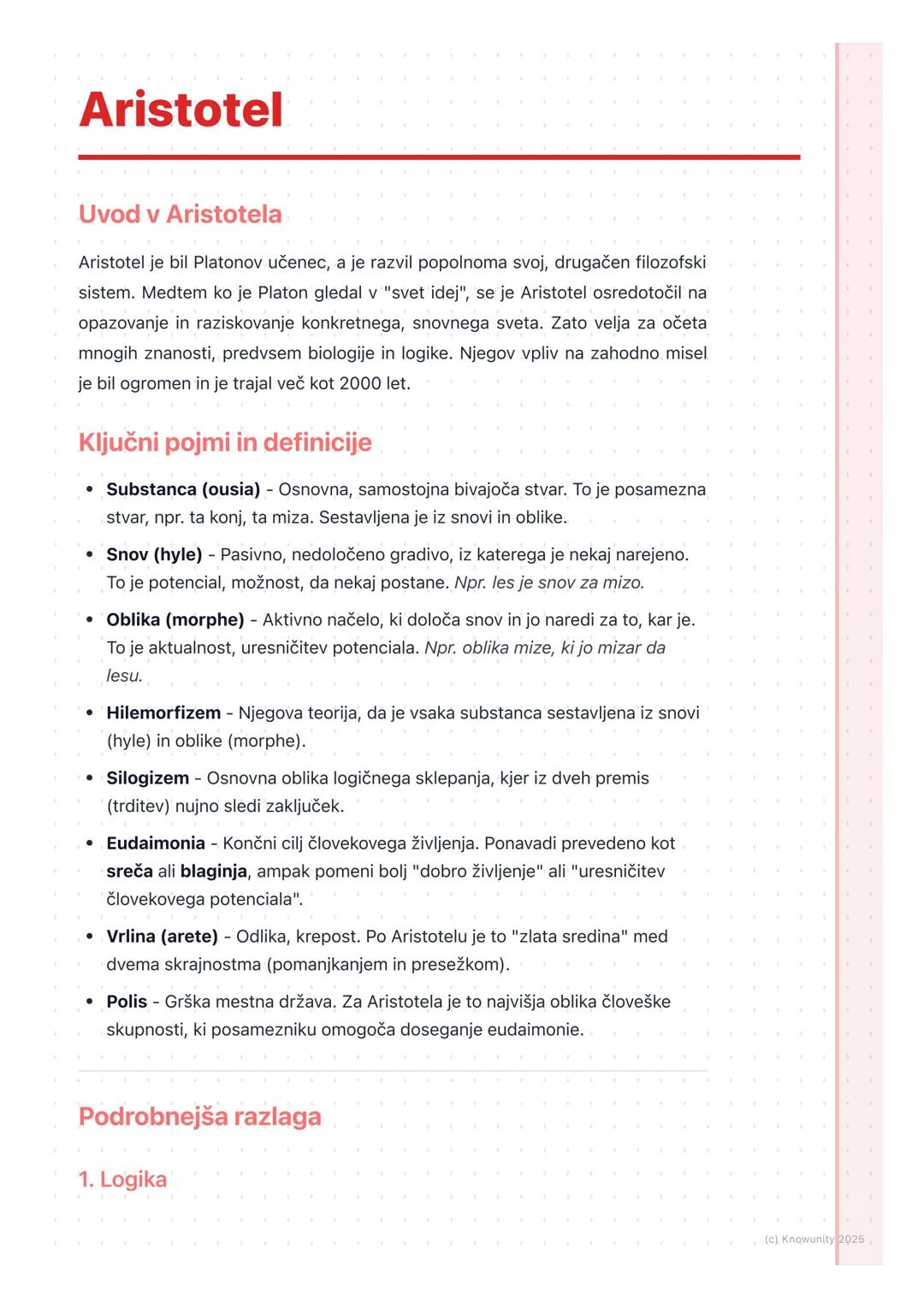 # Aristotel

Uvod v Aristotela

Aristotel je bil Platonov učenec, a je razvil popolnoma svoj, drugačen filozofski
sistem. Medtem ko je Plato