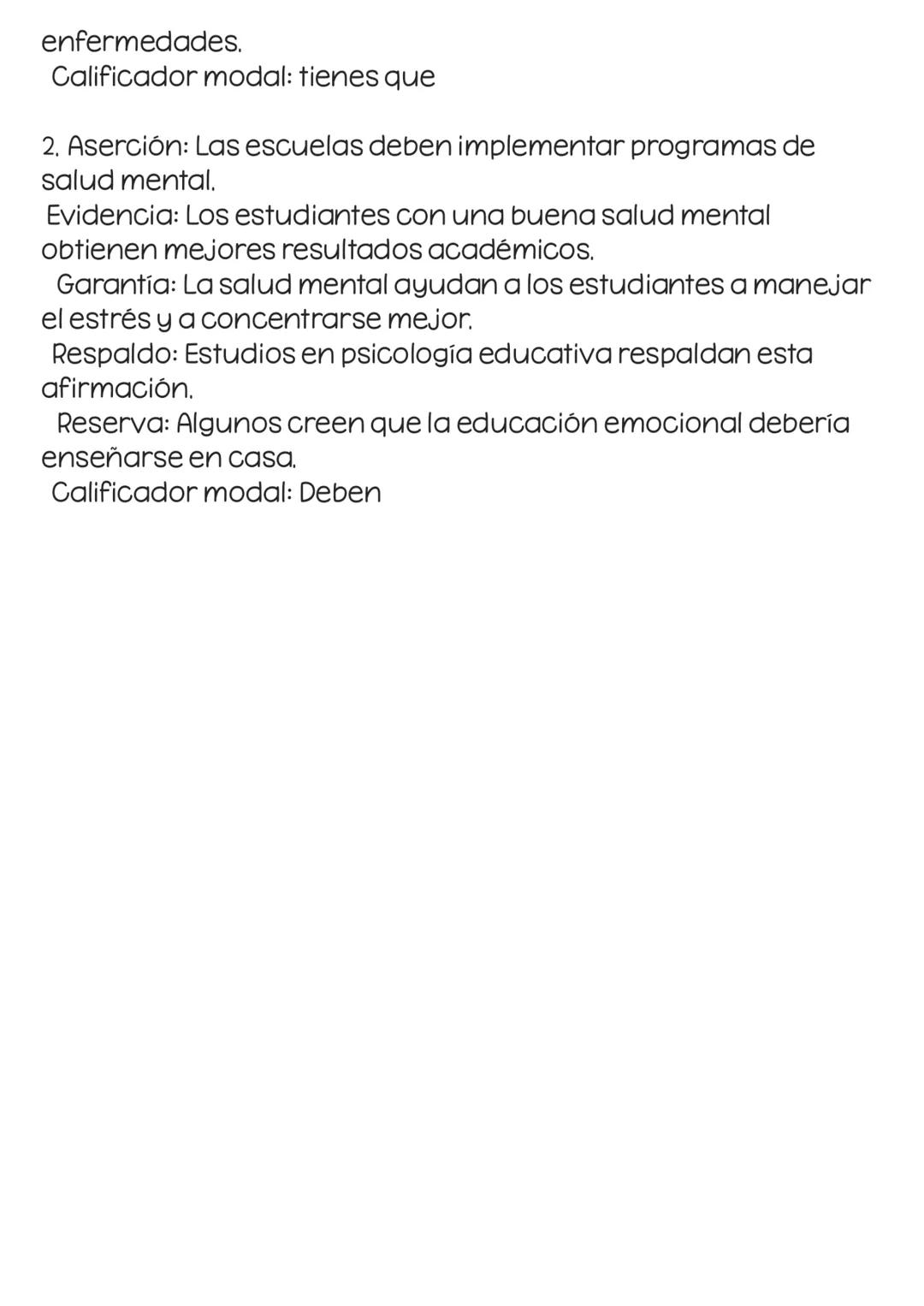 Componentes del Modelo de Toulmin
1. Aserción: Es la conclusión o la tesis que se está defendiendo.
Muestra el punto de vista sobre determin