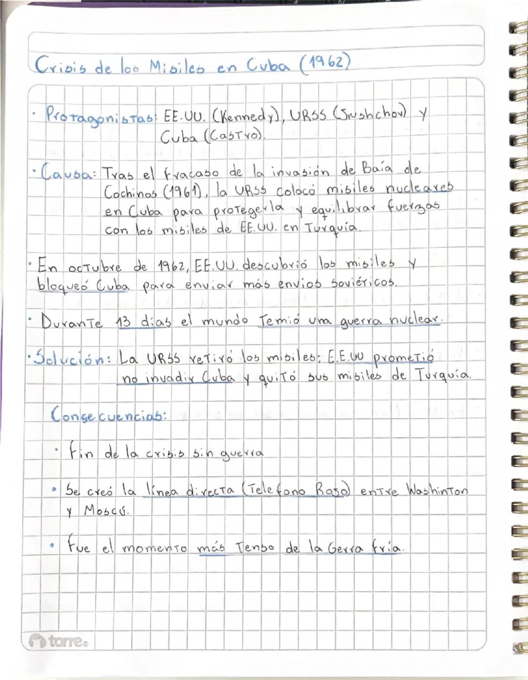 Crisis de loo Misileo en Cuba (1962)

• Protagonistas: EE.UU. (Kennedy), URSS (Sushchor) y
Cuba (Castro).

Causa: Tras el fracaso de la inva