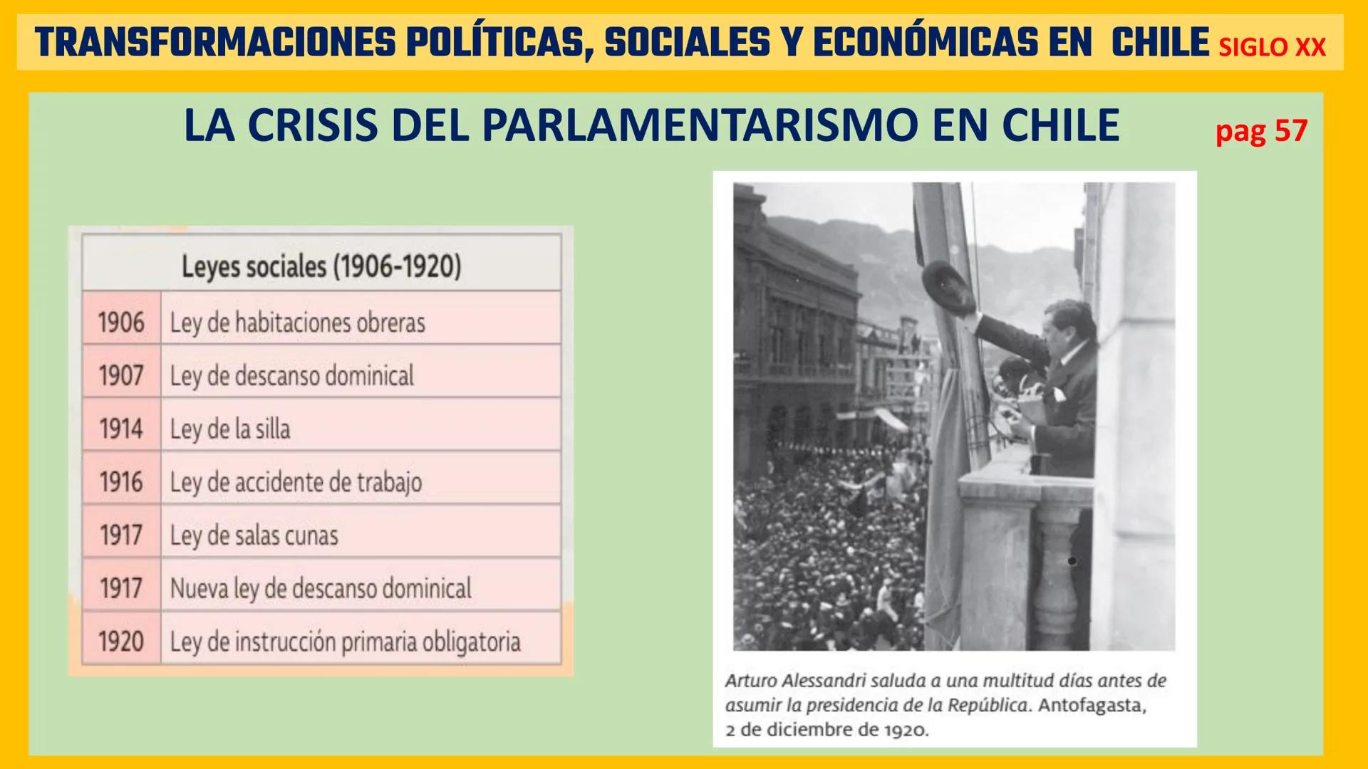 # TRANSFORMACIONES POLÍTICAS, SOCIALES Y ECONÓMICAS EN CHILE SIGLO XX

¿CÓMO CAMBIÓ CHILE ENTRE 1900 Y MEDIADOS DEL SIGLO XX? Pag 54

Tras l