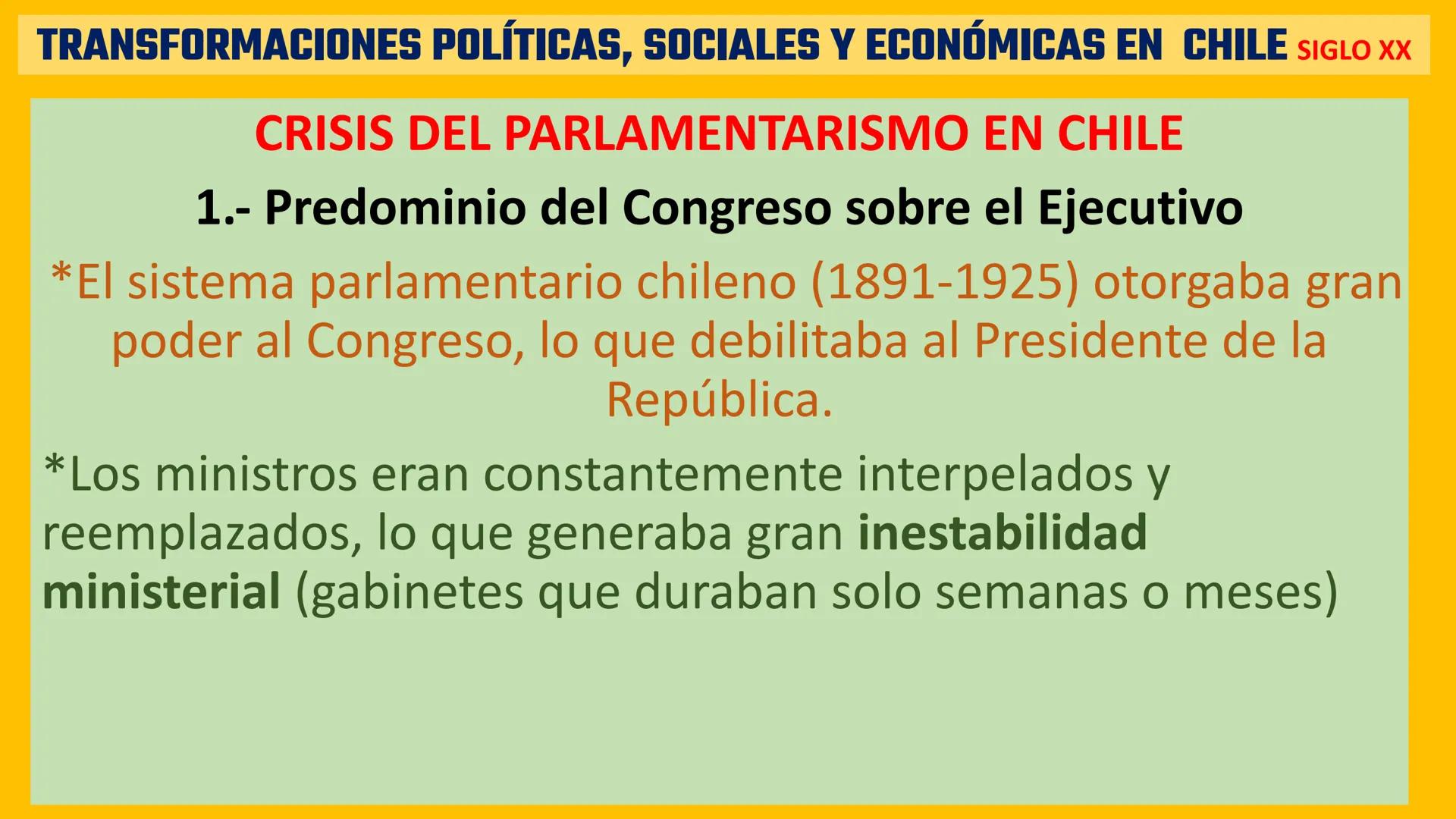 # TRANSFORMACIONES POLÍTICAS, SOCIALES Y ECONÓMICAS EN CHILE SIGLO XX

¿CÓMO CAMBIÓ CHILE ENTRE 1900 Y MEDIADOS DEL SIGLO XX? Pag 54

Tras l
