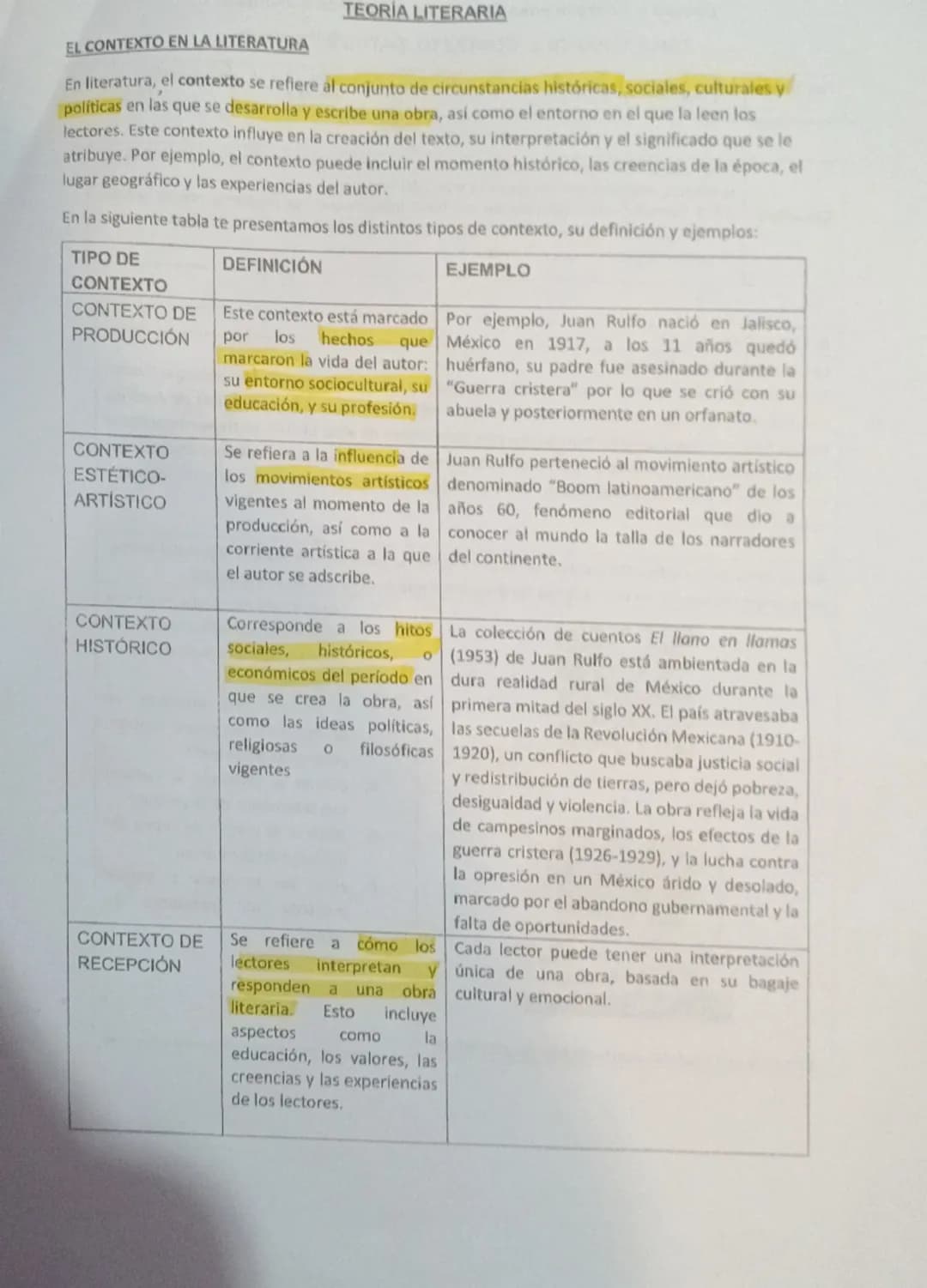 EL CONTEXTO EN LA LITERATURA
TEORÍA LITERARIA
En literatura, el contexto se refiere al conjunto de circunstancias históricas, sociales, cult