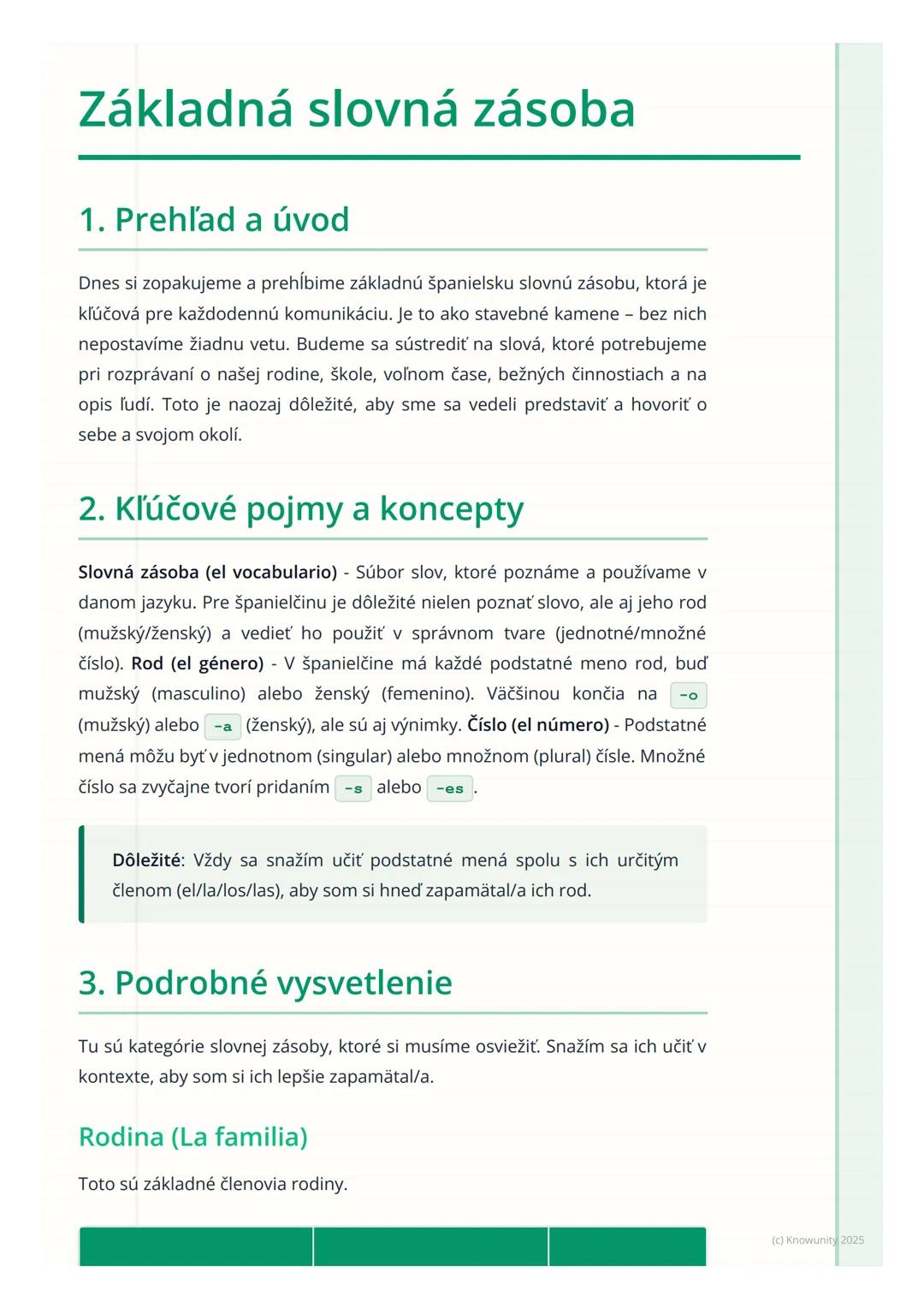# Základná slovná zásoba

1. Prehľad a úvod

Dnes si zopakujeme a prehĺbime základnú španielsku slovnú zásobu, ktorá je
kľúčová pre každoden