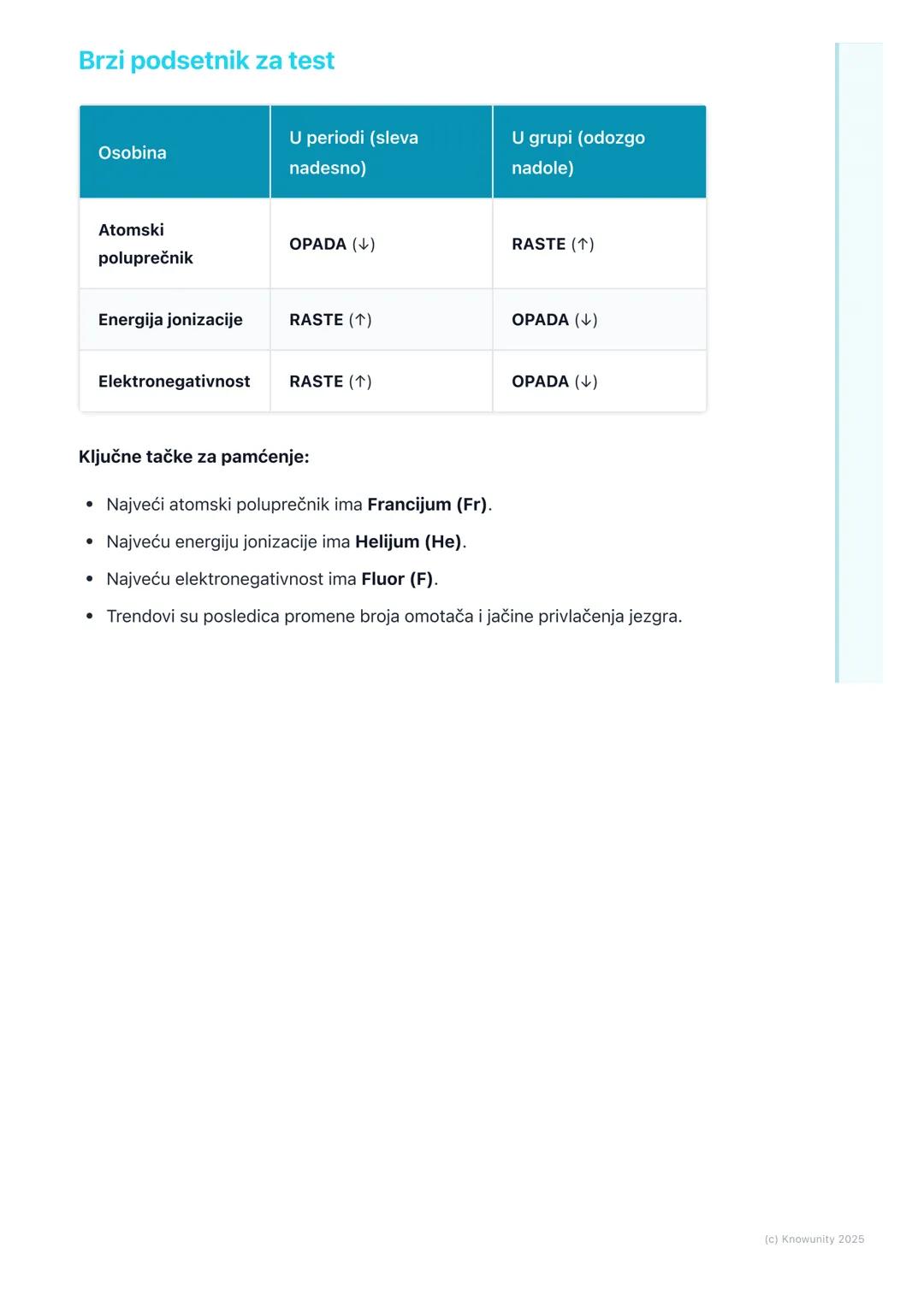 # Periodične osobine elemenata

Uvod u periodične osobine

Periodične osobine elemenata su svojstva koja se pravilno, periodično
ponavljaju 