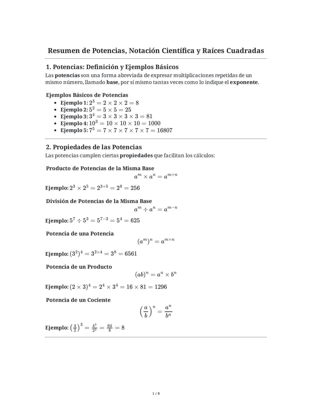 Powers, Scientific Notation, and Roots