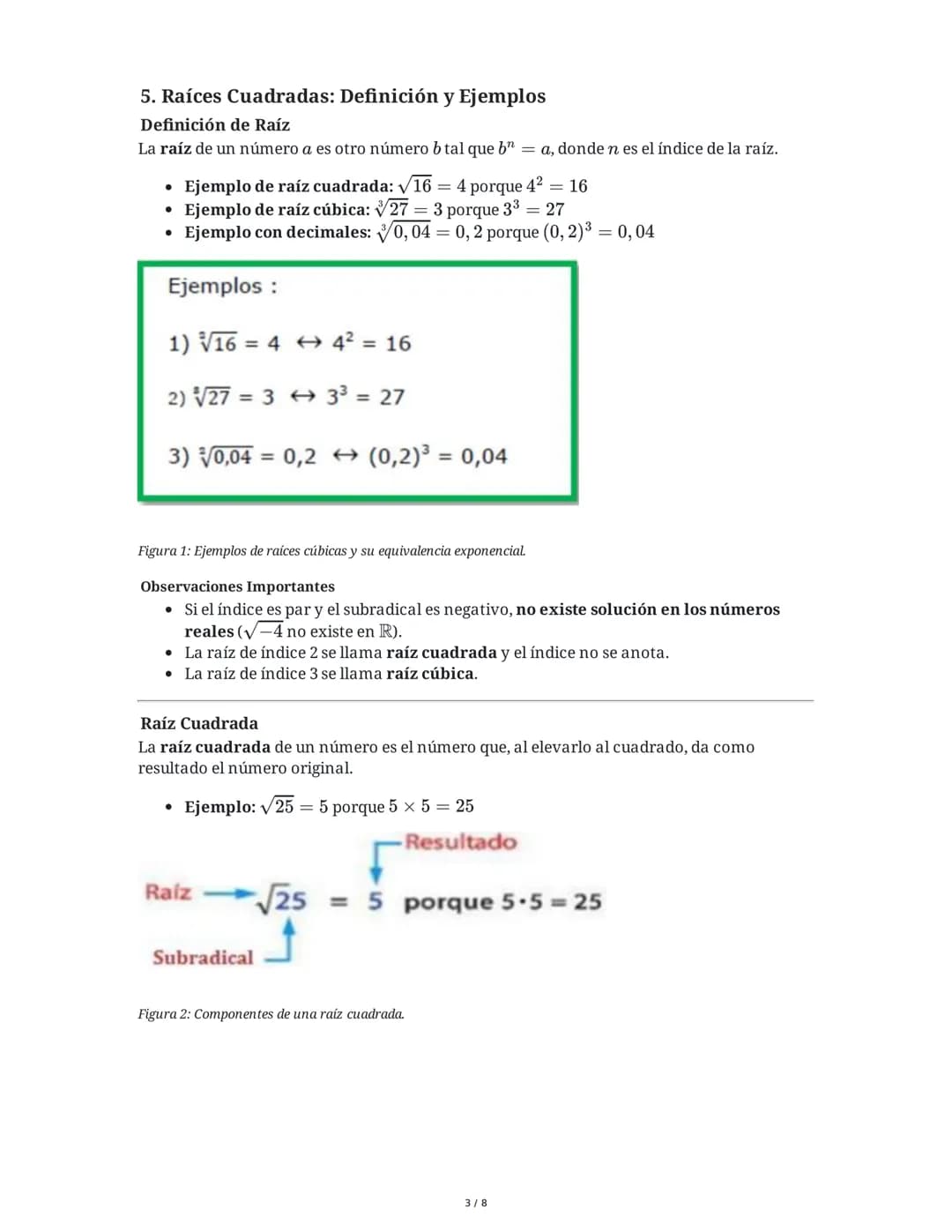 Resumen de Potencias, Notación Científica y Raíces Cuadradas

1. Potencias: Definición y Ejemplos Básicos
Las potencias son una forma abrevi