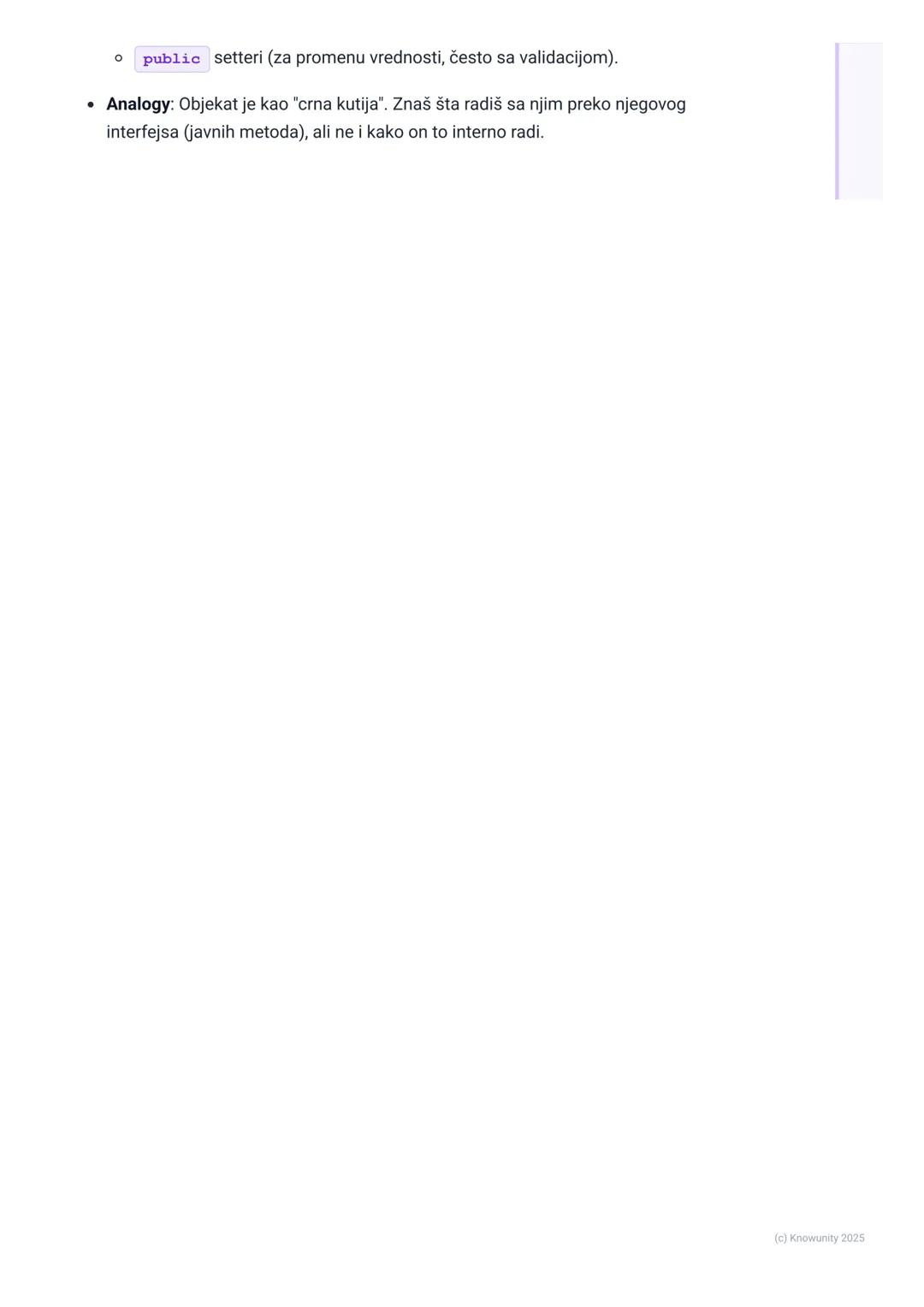 # Enkapsulacija

Šta je enkapsulacija?

Enkapsulacija je jedan od četiri osnovna stuba objektno-orijentisanog
programiranja (OOP), pored nas