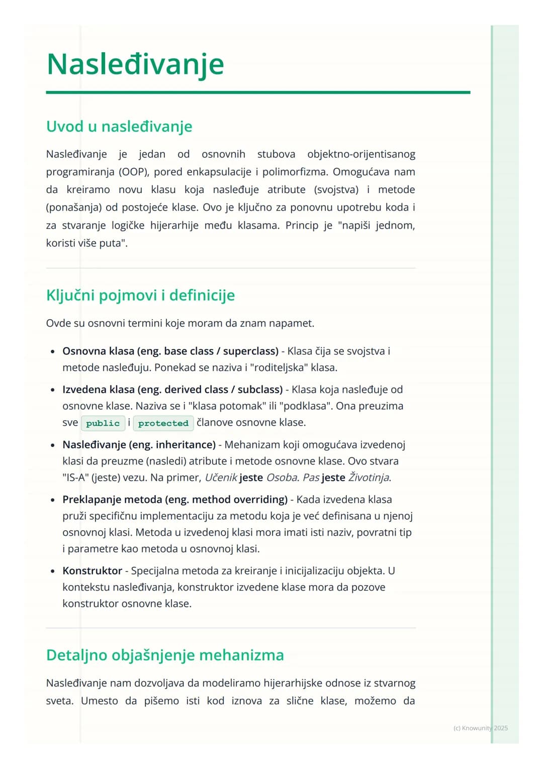 # Nasleđivanje

Uvod u nasleđivanje

Nasleđivanje je jedan od osnovnih stubova objektno-orijentisanog
programiranja (OOP), pored enkapsulaci