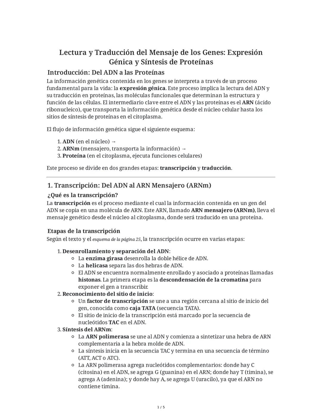 Lectura y Traducción del Mensaje de los Genes: Expresión
Génica y Síntesis de Proteínas
Introducción: Del ADN a las Proteínas
La información