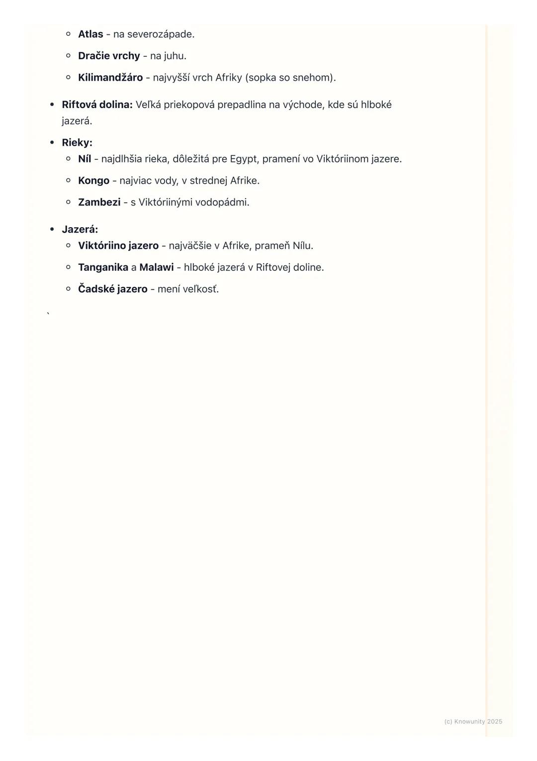 # Povrch a vodstvo Afriky

1.  Úvod do povrchu a vodstva Afriky

Afrika je obrovský kontinent a má veľmi rozmanitý povrch a veľa zaujímavých