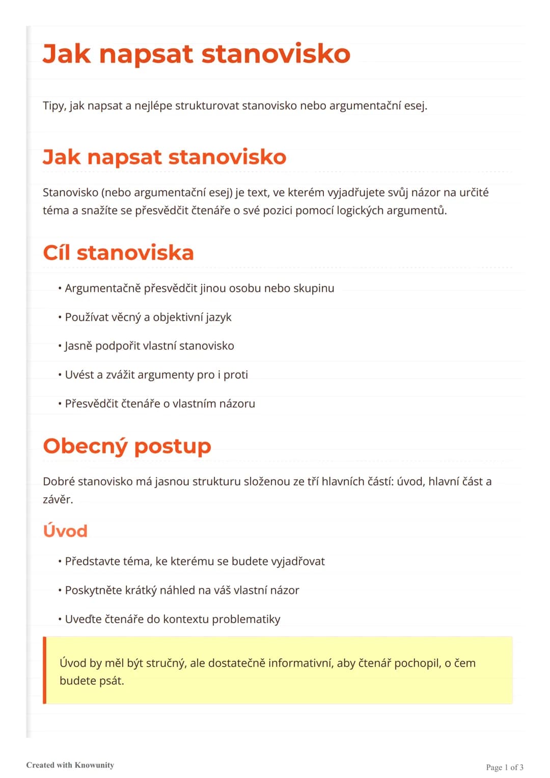 # Jak napsat stanovisko

Tipy, jak napsat a nejlépe strukturovat stanovisko nebo argumentační esej.

# Jak napsat stanovisko

Stanovisko (ne