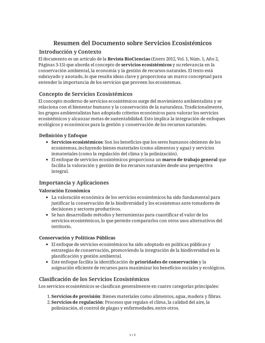 Servicios Ecosistémicos y su Relevancia