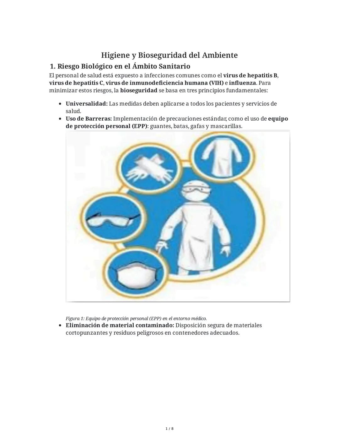 Higiene y Bioseguridad del Ambiente
1. Riesgo Biológico en el Ámbito Sanitario
El personal de salud está expuesto a infecciones comunes como