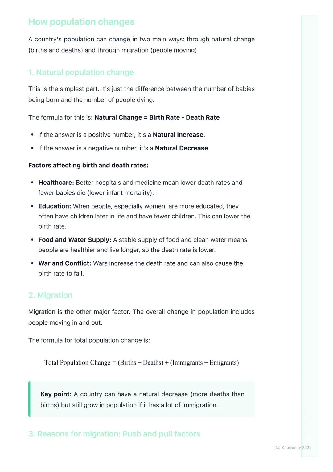 # Population Change and
# Migration

## Introduction to population change

Population change is all about how the number of people living in
