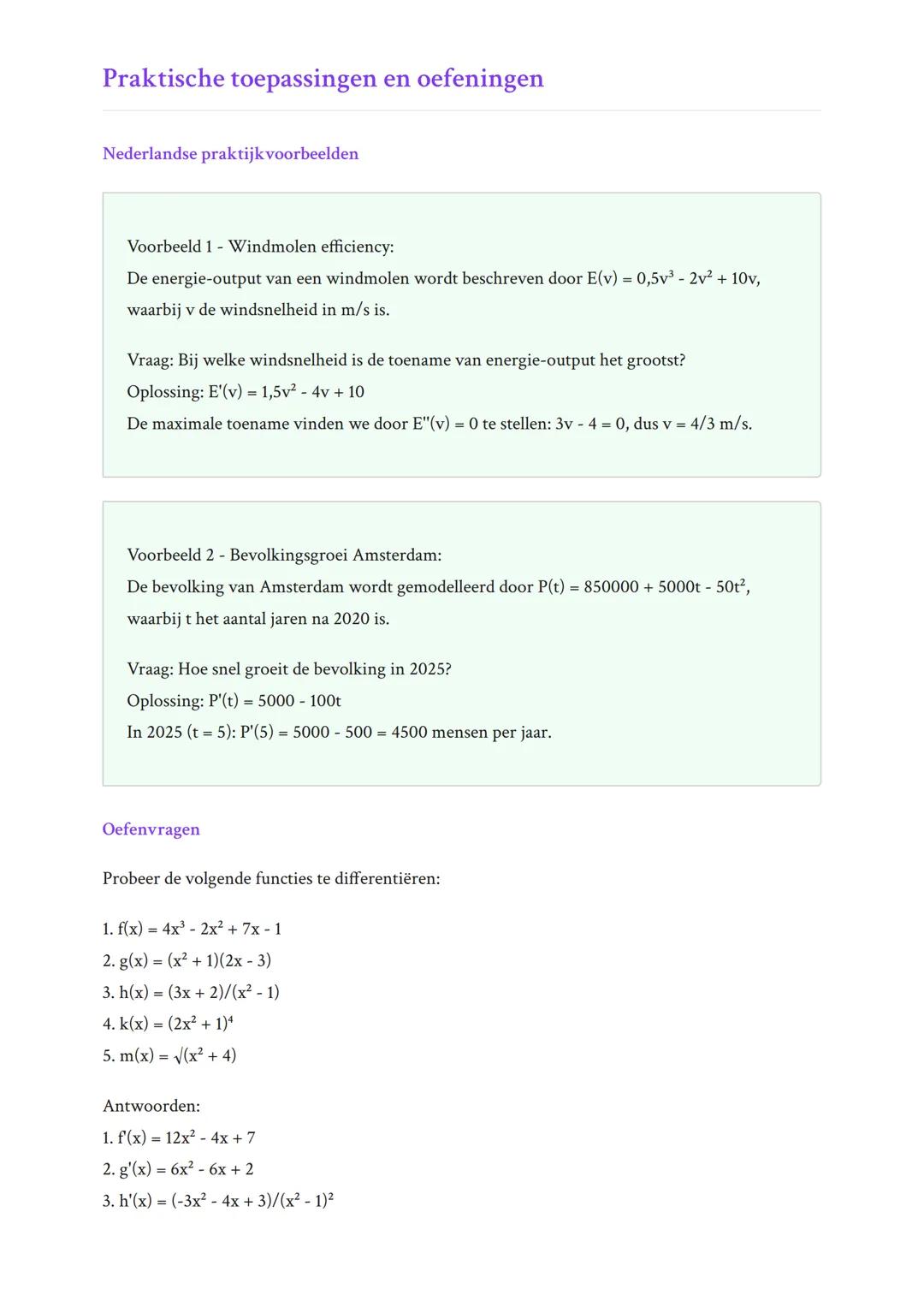 Differentiëren en Toepassingen:
Basisregels van differentiëren
Leer de fundamentele regels voor het differentiëren van functies
Wiskunde B •