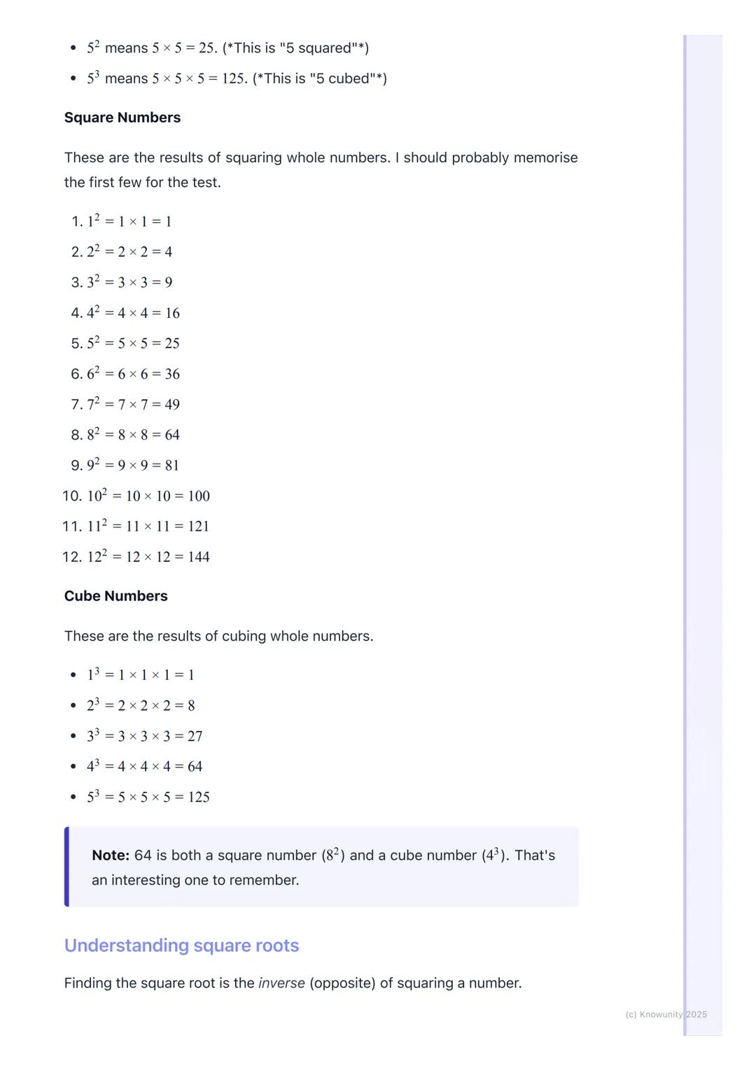 # Powers and Roots

An introduction to powers and roots

Powers are a shortcut for writing repeated multiplication. Instead of writing 4 x
4