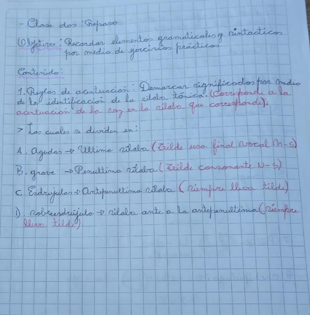 - Clase dos: Prepaso

Objetivo: Recordar elementos gramaticales y rintacticos
por medio de ejercicios genci prácticos.

Contenido:

1. Pregl