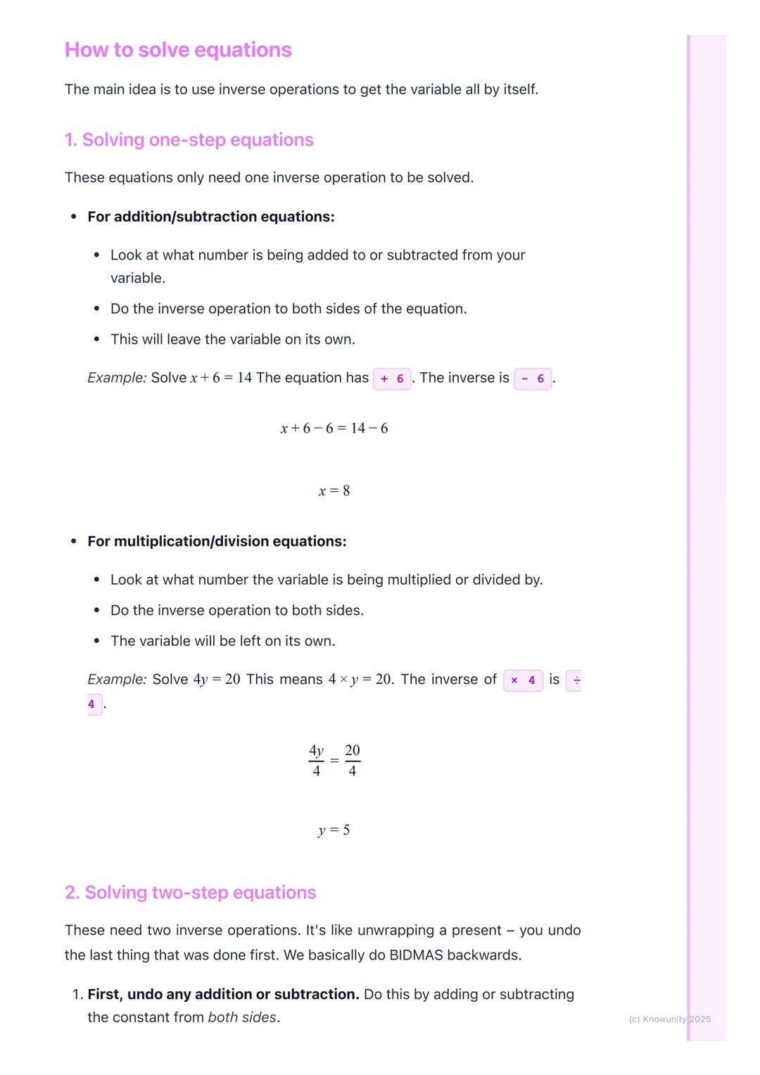 # Solving Equations

## What it's all about

Solving an equation is like being a detective. We have to find the value of a
mystery number, w