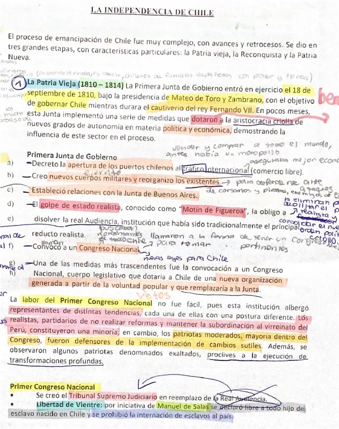 LA INDEPENDENCIA DE CHILE
El proceso de emancipación de Chile fue muy complejo, con avances y retrocesos. Se dio en
tres grandes etapas, con