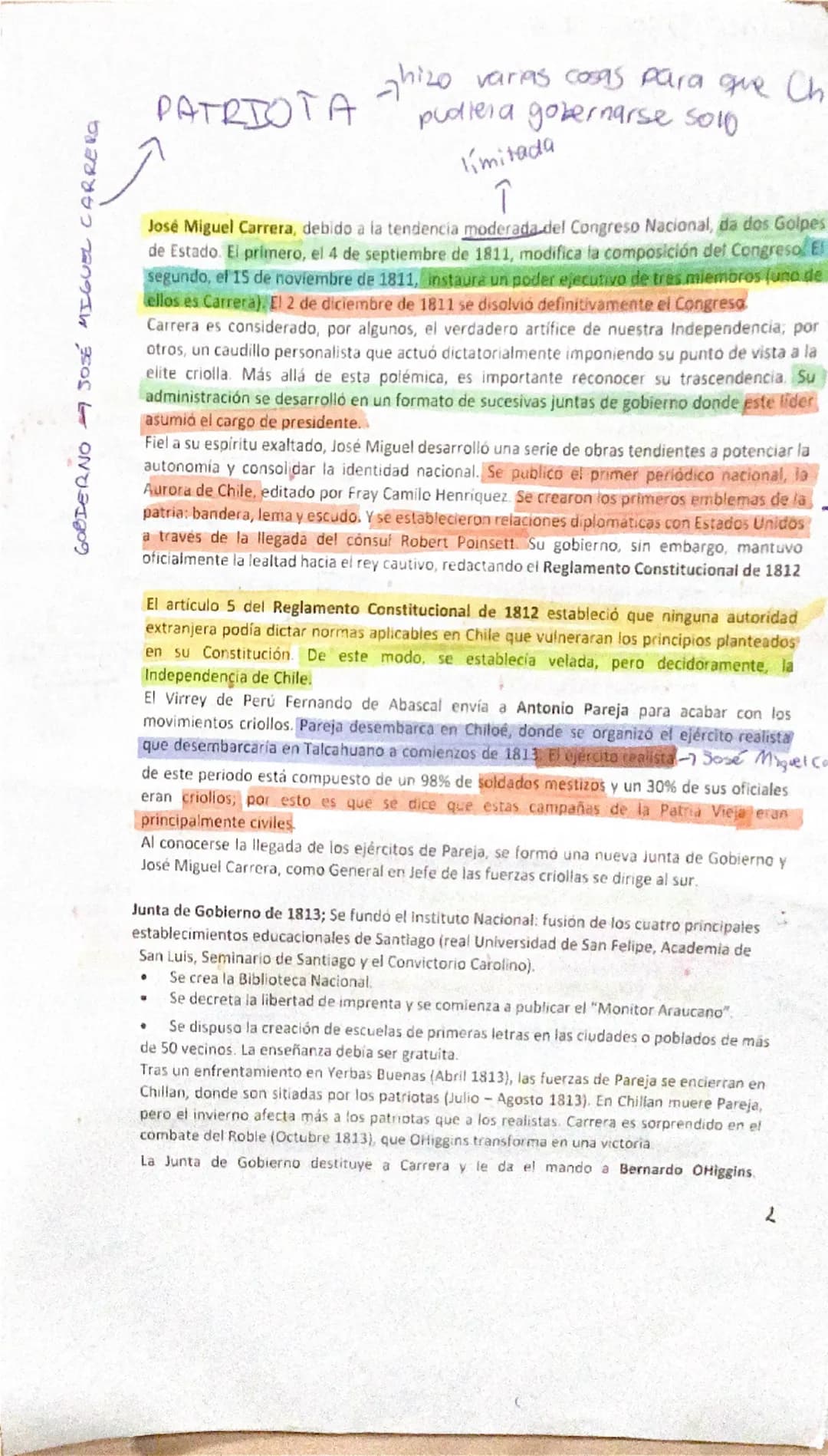 LA INDEPENDENCIA DE CHILE
El proceso de emancipación de Chile fue muy complejo, con avances y retrocesos. Se dio en
tres grandes etapas, con