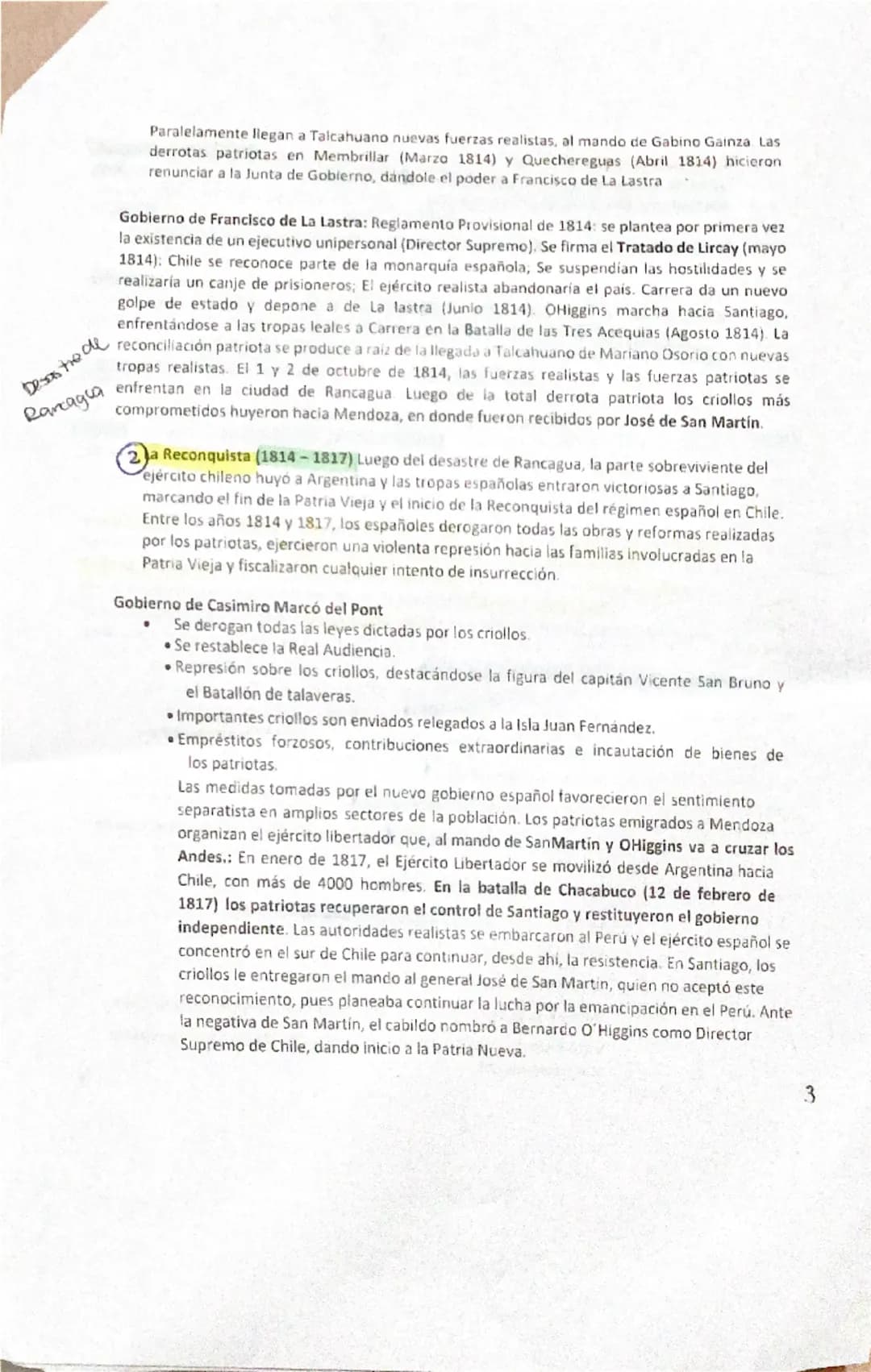LA INDEPENDENCIA DE CHILE
El proceso de emancipación de Chile fue muy complejo, con avances y retrocesos. Se dio en
tres grandes etapas, con