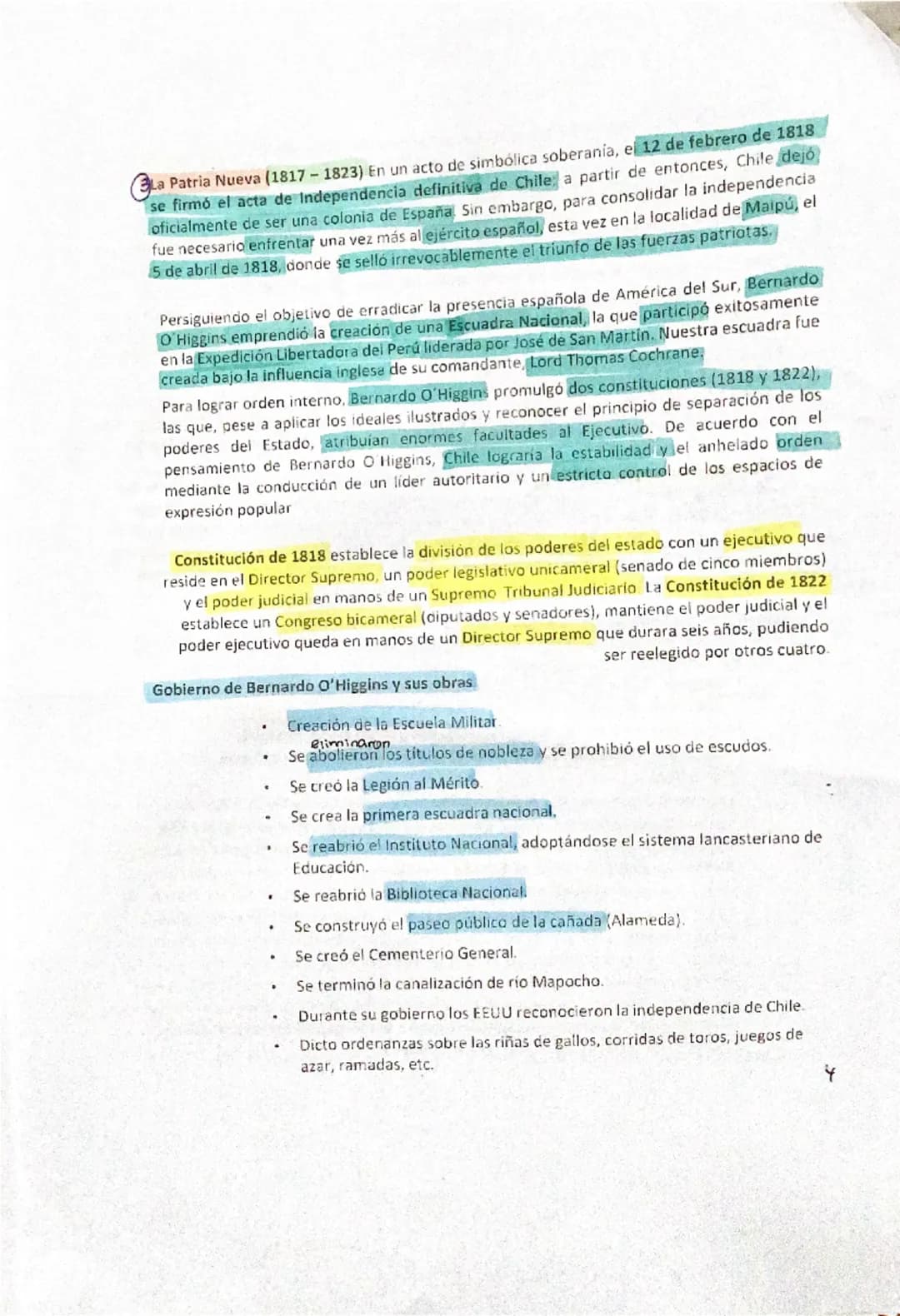 LA INDEPENDENCIA DE CHILE
El proceso de emancipación de Chile fue muy complejo, con avances y retrocesos. Se dio en
tres grandes etapas, con
