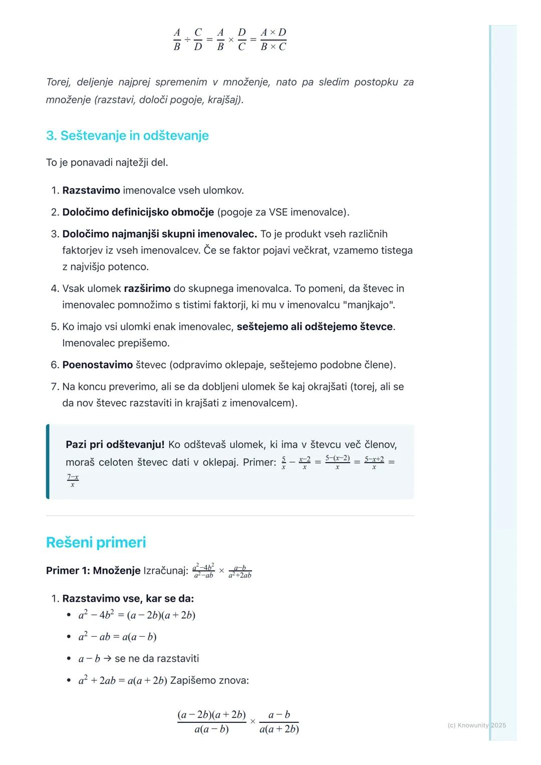 # Algebrski ulomki

Uvod v algebrske ulomke

Algebrski ulomki so v bistvu posplošitev navadnih ulomkov, s katerimi že
znamo računati. Razlik
