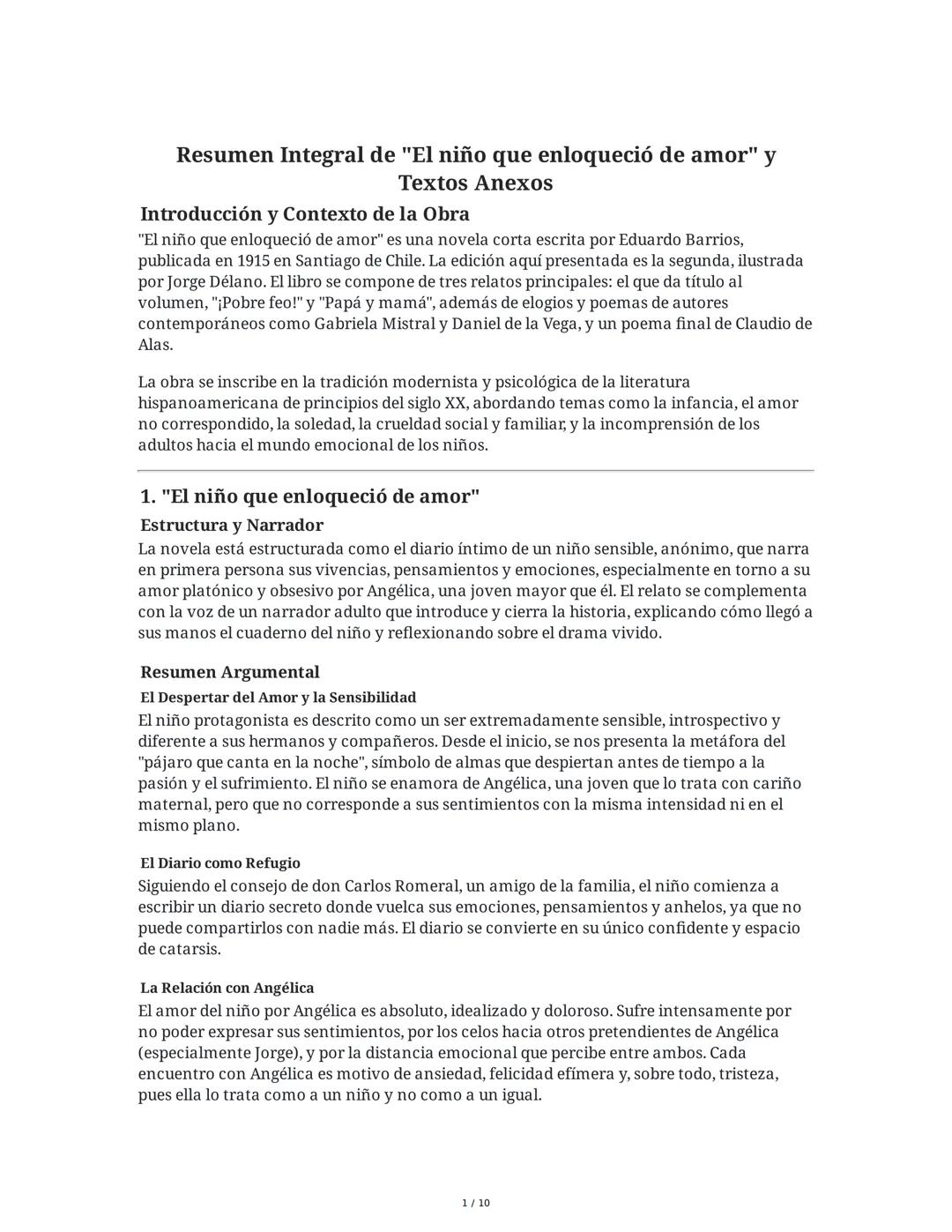Resumen Integral de "El niño que enloqueció de amor" y
Textos Anexos
Introducción y Contexto de la Obra
"El niño que enloqueció de amor" es 