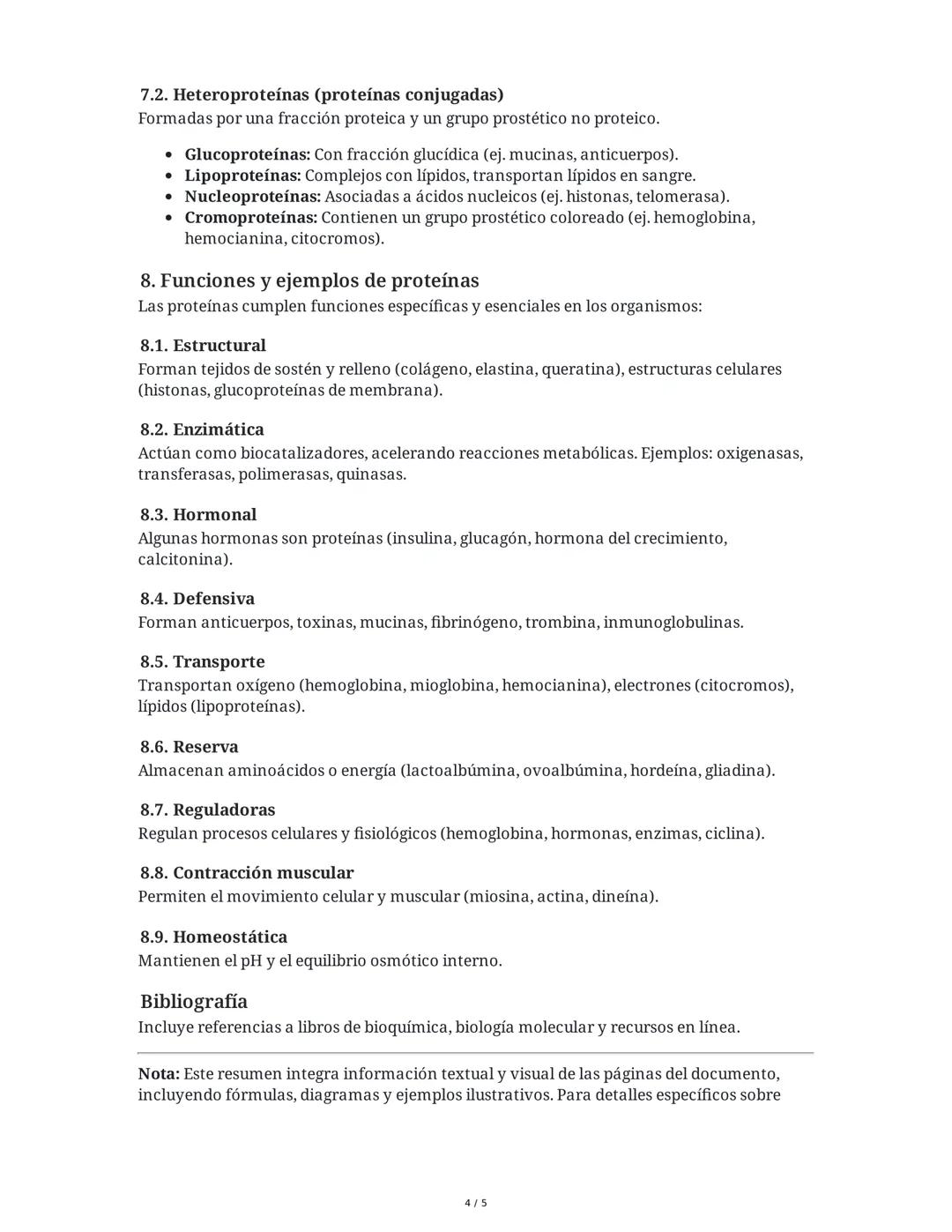 Estructura y Propiedades de las Proteínas
1. Introducción
Las proteínas son biomoléculas esenciales compuestas principalmente por carbono,
h