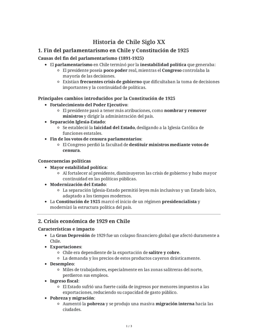 Historia de Chile Siglo XX
1. Fin del parlamentarismo en Chile y Constitución de 1925
Causas del fin del parlamentarismo (1891-1925)
• El pa