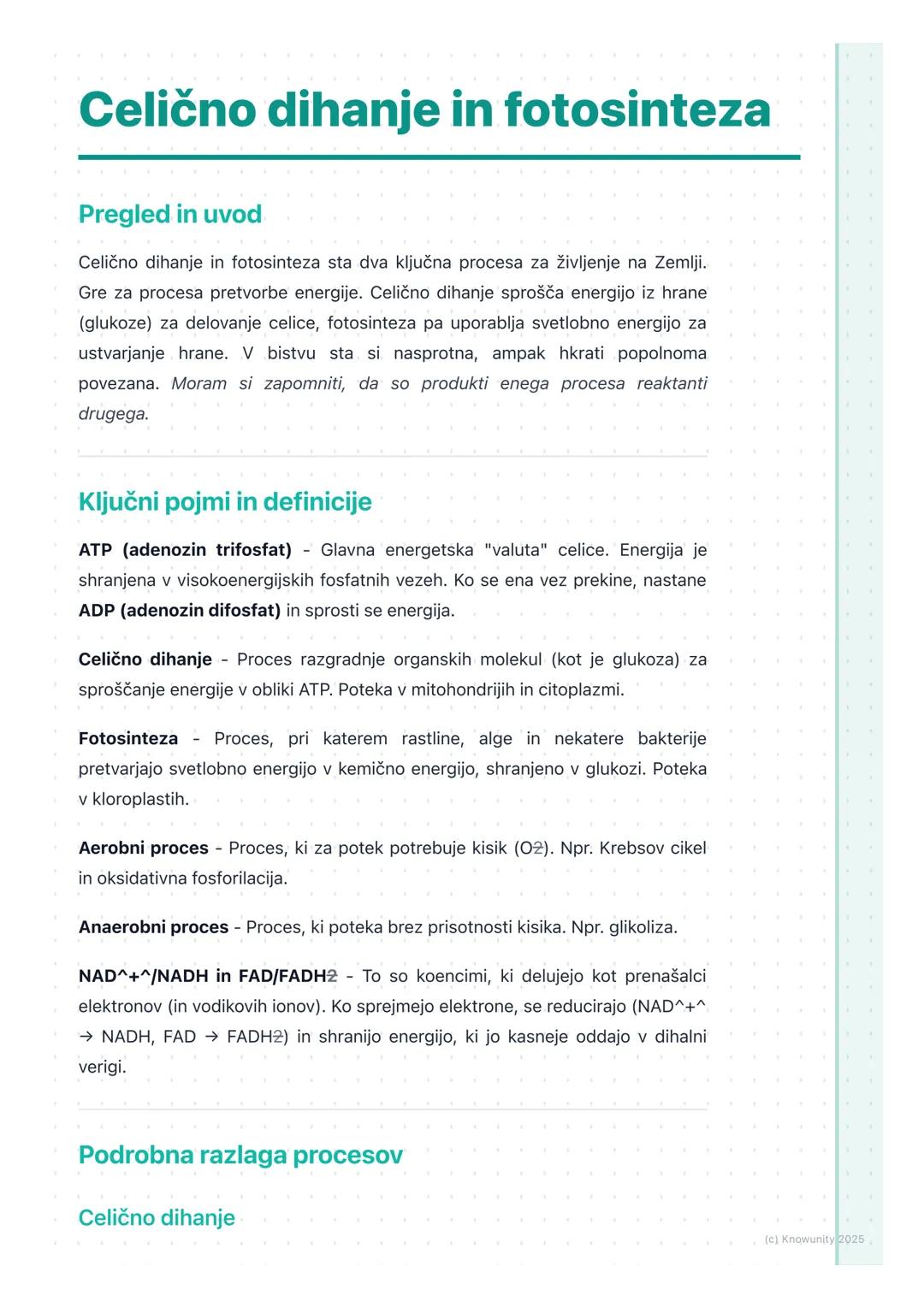 # Celično dihanje in fotosinteza

Pregled in uvod

Celično dihanje in fotosinteza sta dva ključna procesa za življenje na Zemlji.
Gre za pro